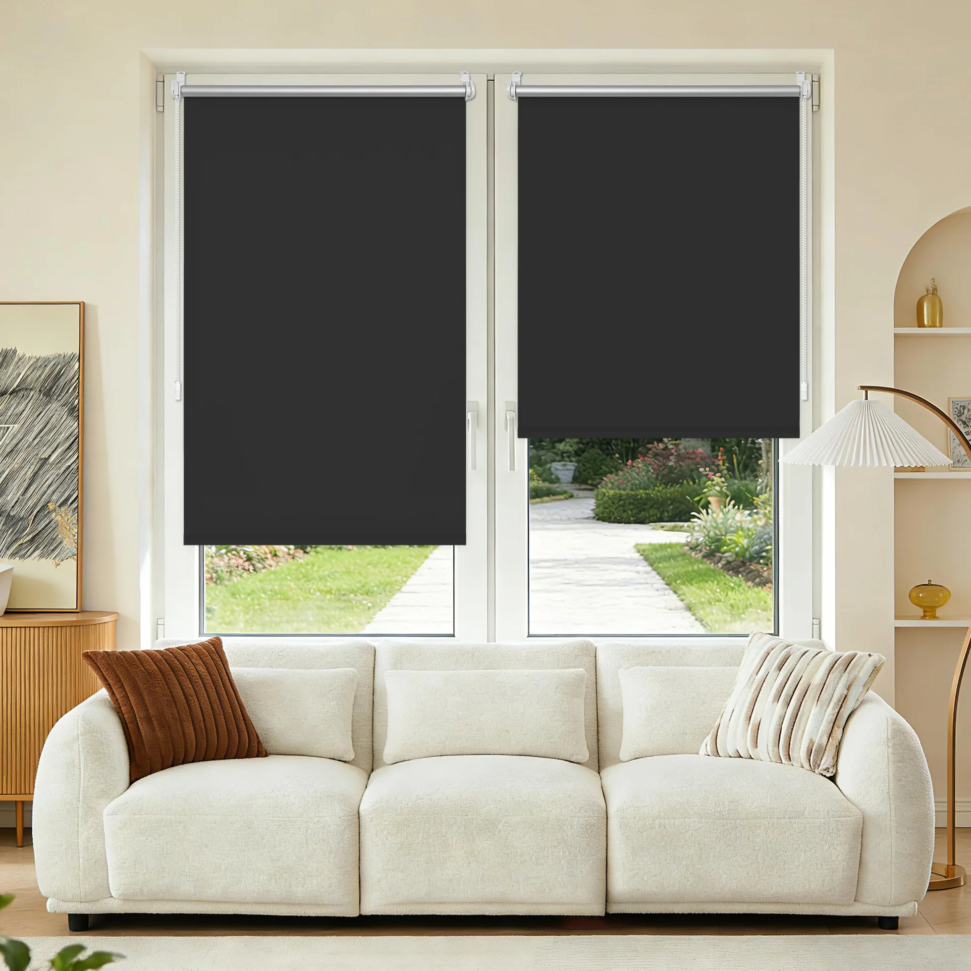 Enrouleur Occultant sans Perçage 100% Opaque Protection Thermique Solaire pour Fenêtre 65x100 cm Noir