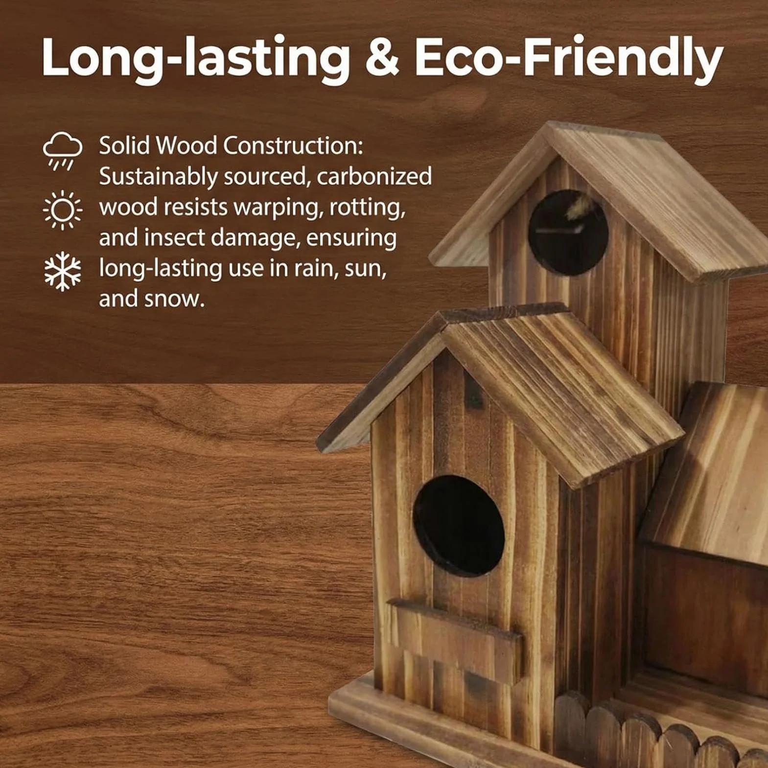 Mangeoire à Écureuil en Bois avec Trois Compartiments et Toit Flexible pour Jardin