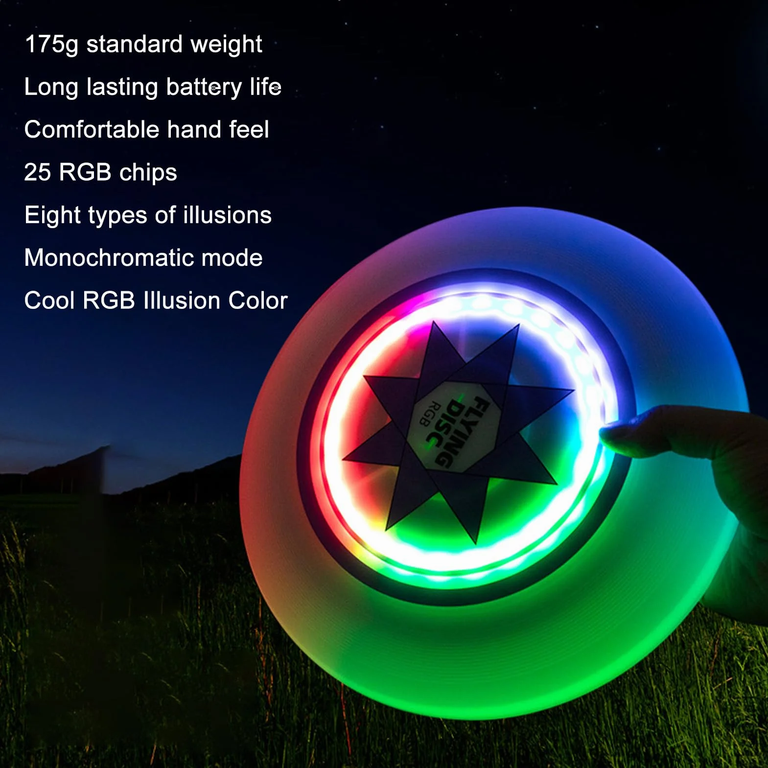 Yunir Disque Volant LED, 8 Modes de Lumière éblouissante RVB, Disque Volant étanche et Rechargeable, Cadeaux D'extérieur pour Hommes, Garçons, Adolescents et Enfants