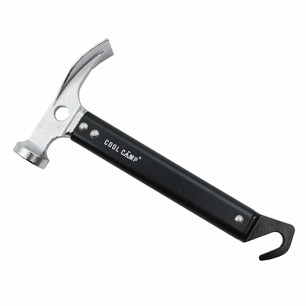 Marteau de camping avec crochet, marteau de tente en aluminium de 22 cm, maillet de camping multifonction avec extracteur de clous pour le camping