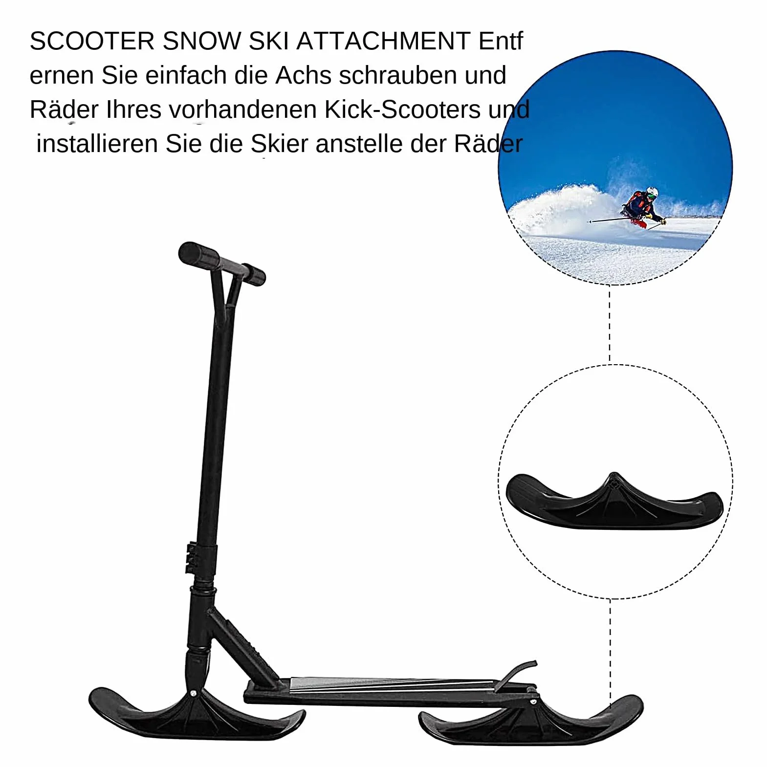 Patins de trottinette à neige, trottinette de neige, luge de trottinette, fixation de ski, patins à neige, pièces de rechange pour et adultes