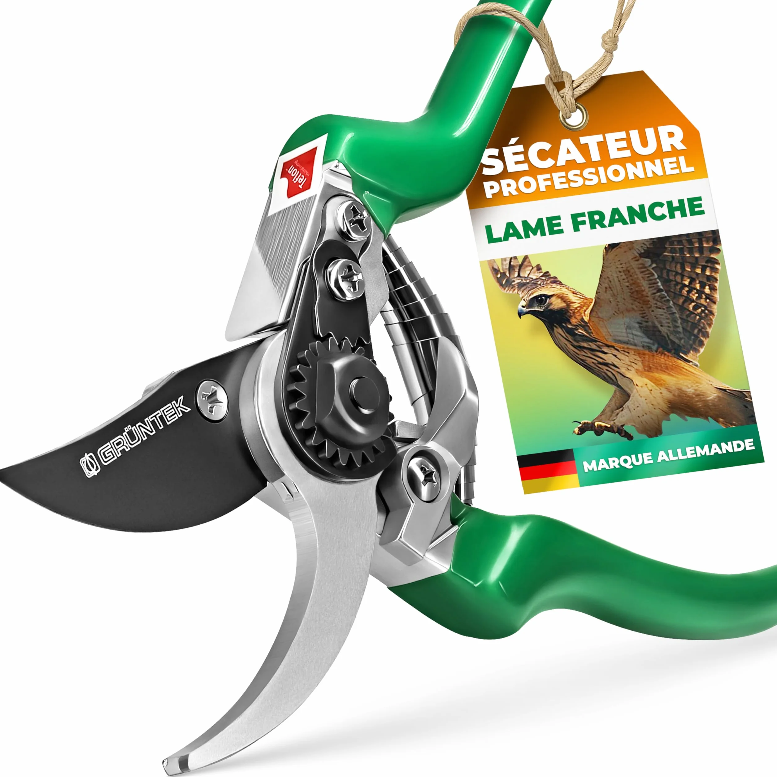 GRÜNTEK Sécateur de Jardin Professionnel Acier Japonais Teflon