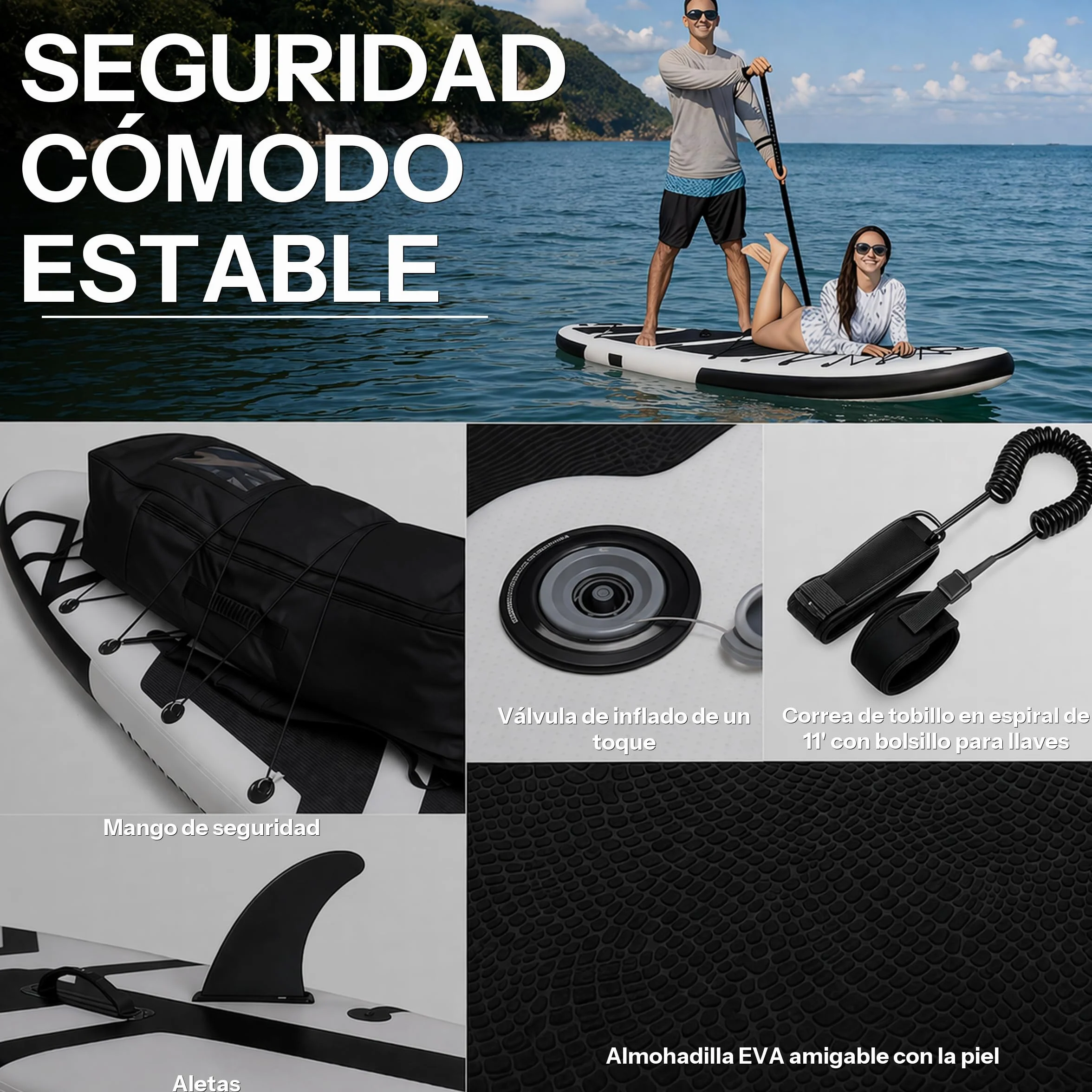 Nixsea Planche de paddle gonflable 335 cm Sup Allround avec accessoires, antidérapante, quille amovible, paddle surf adulte jusqu'à 159 kg