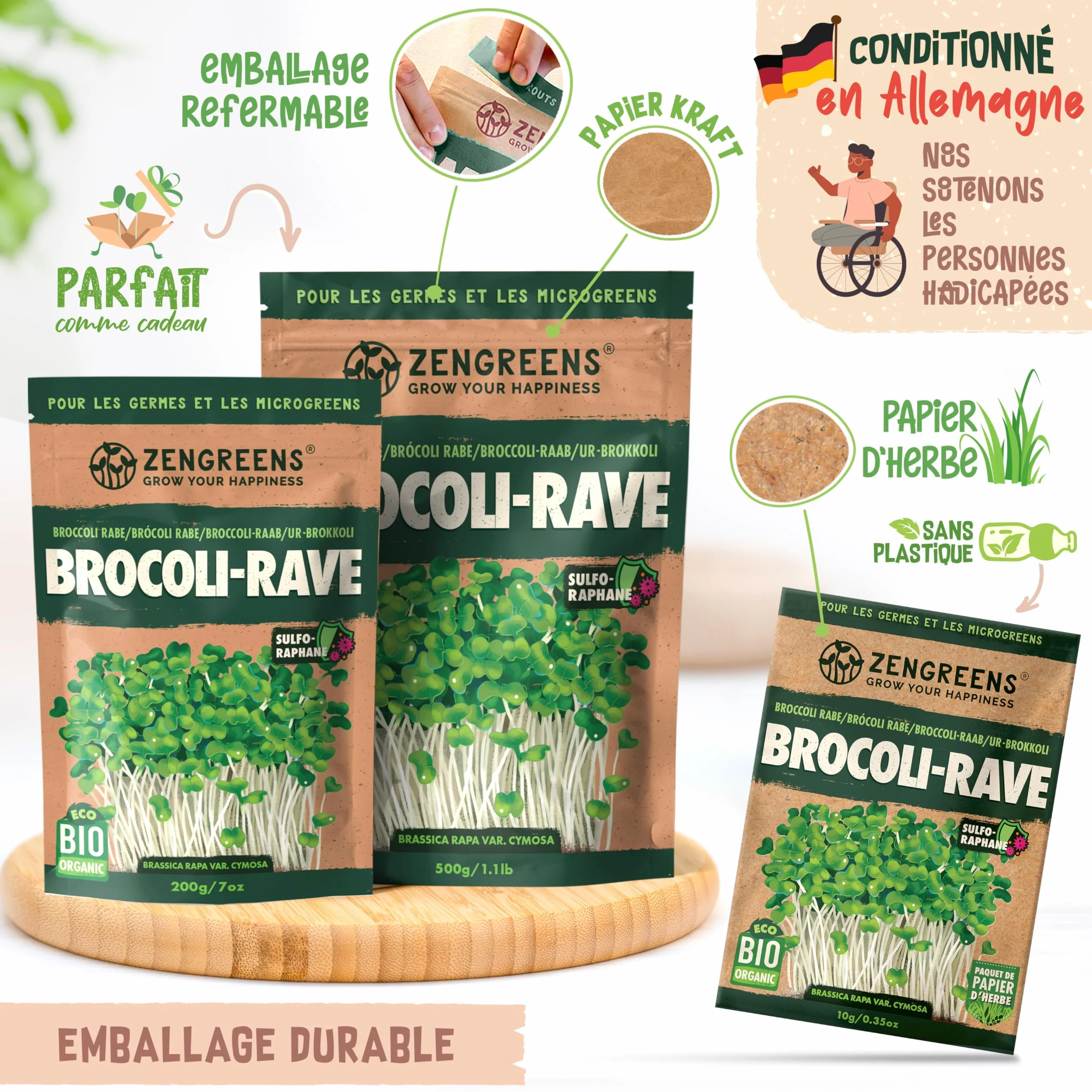 Graines de brocoli bio ZenGreens - Microgreens - 10g, 200g, 500g - Taux de germination 97%