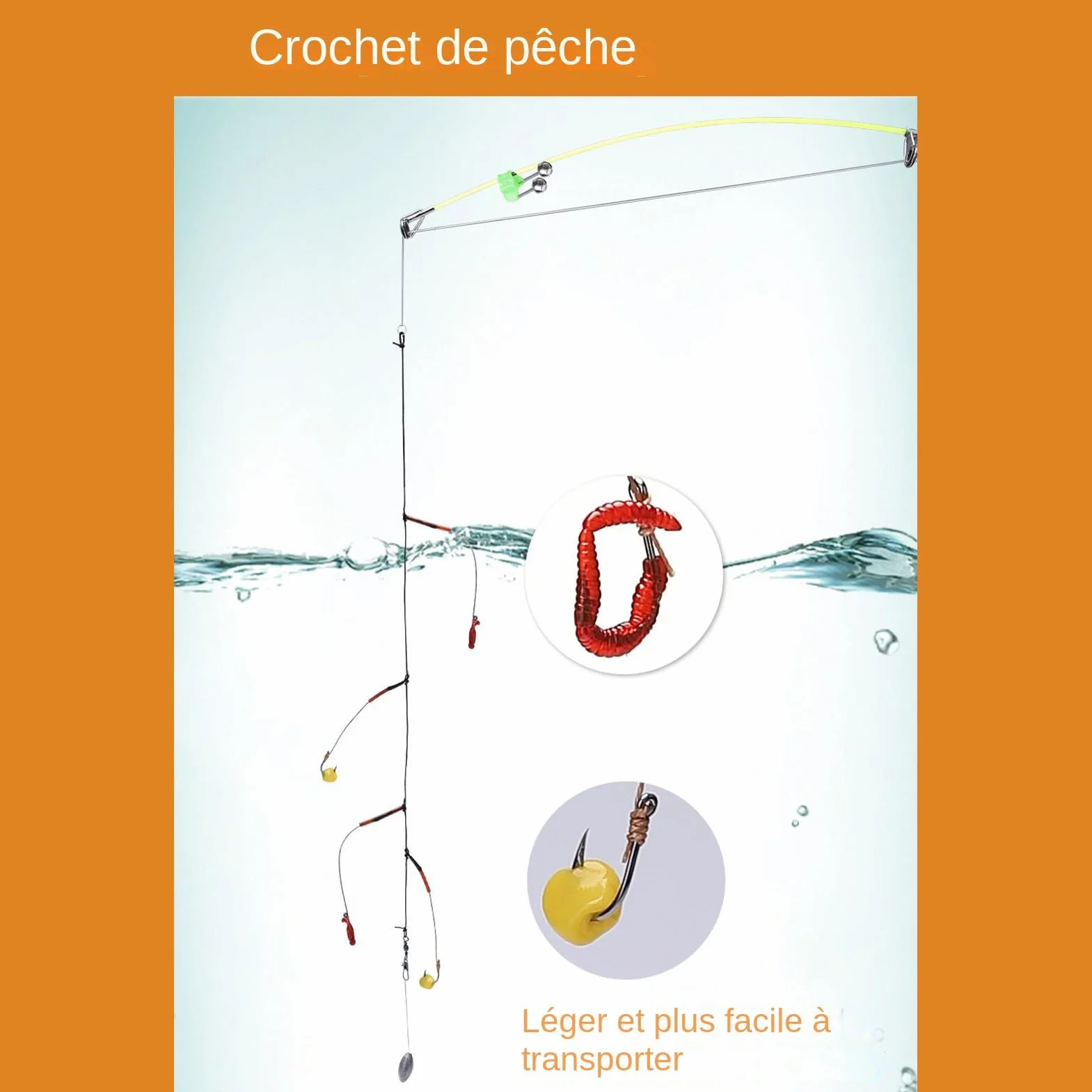 Canne à pêche télescopique 180 cm Junior set avec moulinet portable