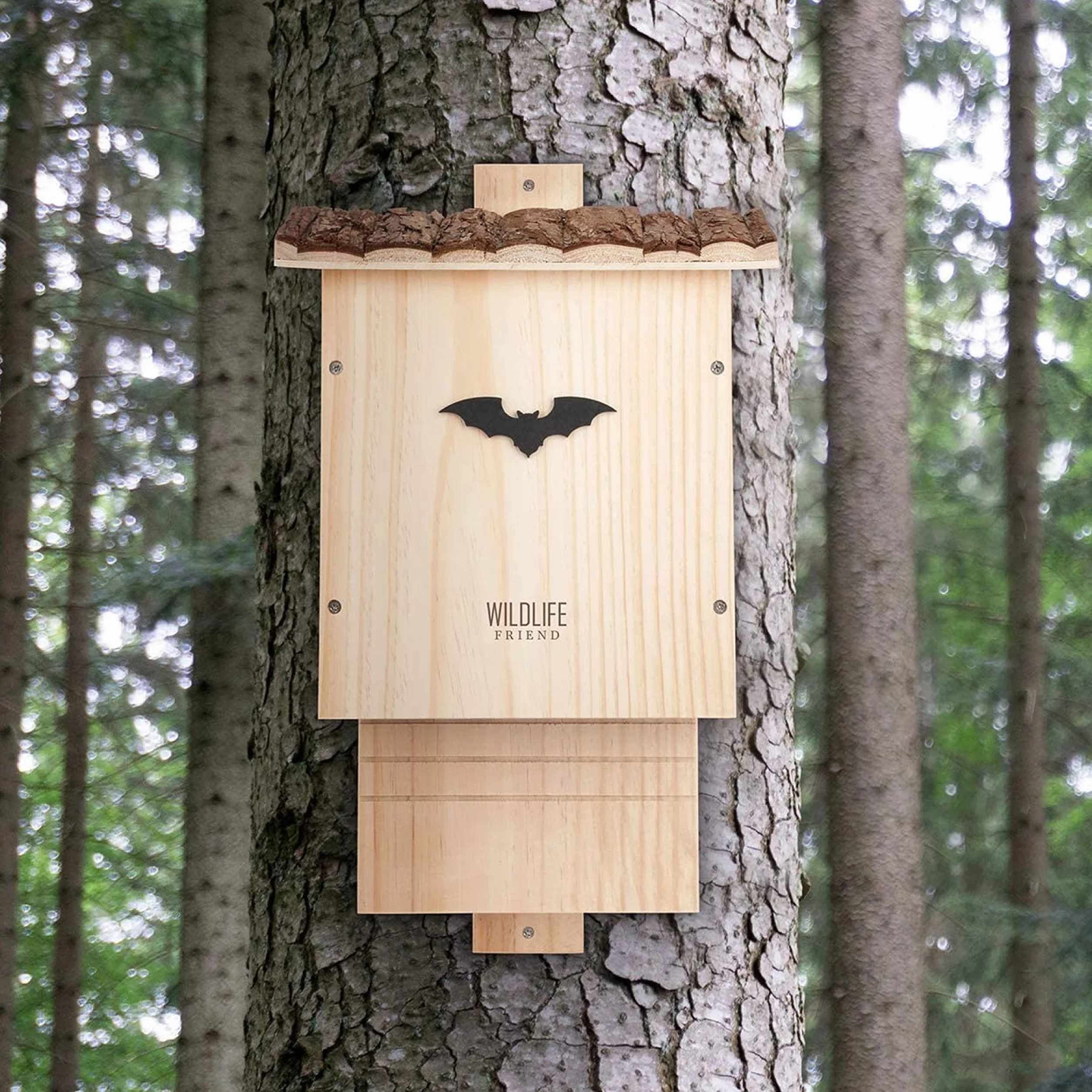Wildlife Friend Grand Nichoir Chauve Souris en Bois - Toit en Écorce, Résistant aux Intempéries, Abri été et hiver