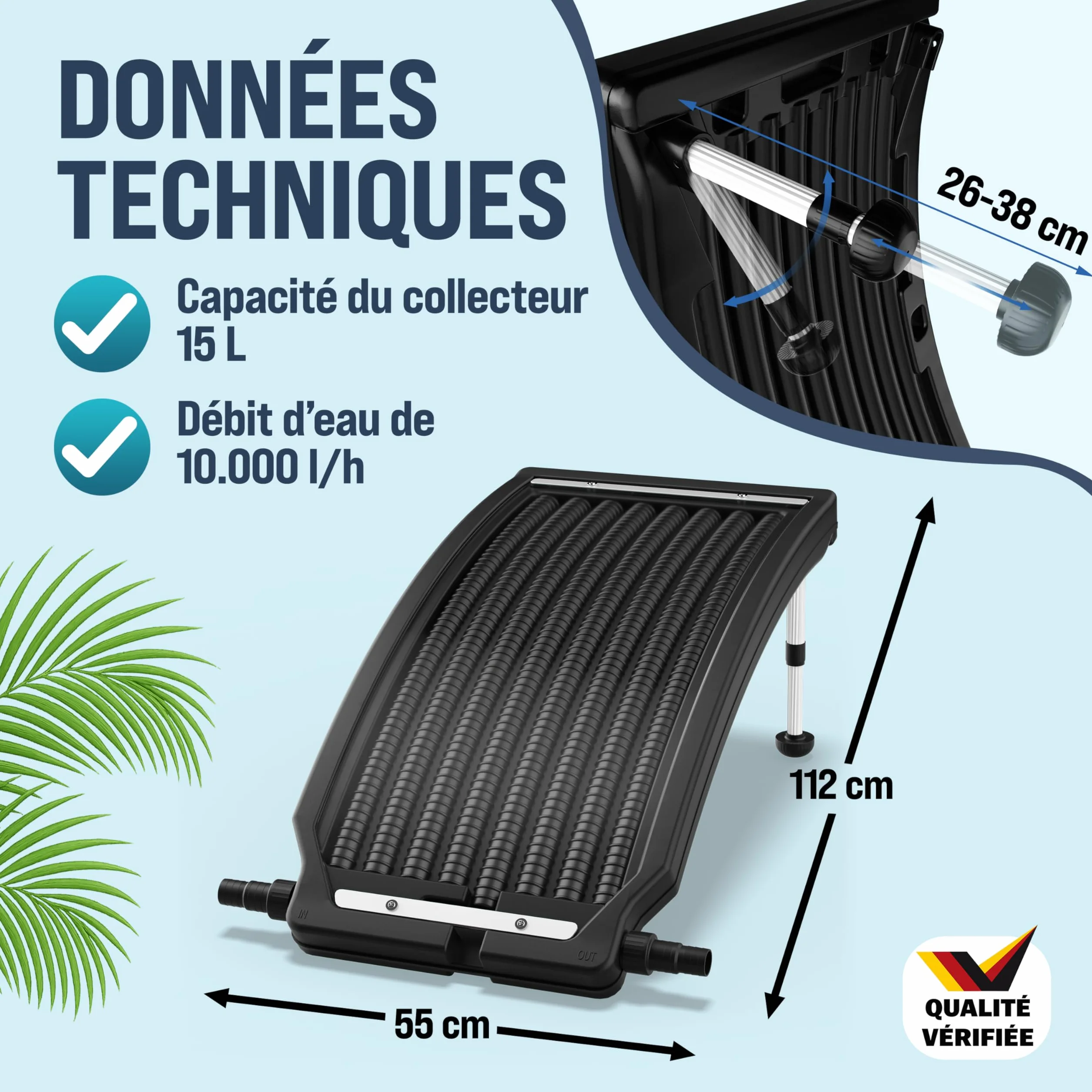 Monzana Panneau de Chauffage Solaire 112x55x14cm 10.000L/h 32/38mm raccord PEHD résistant UV Chauffage Piscine