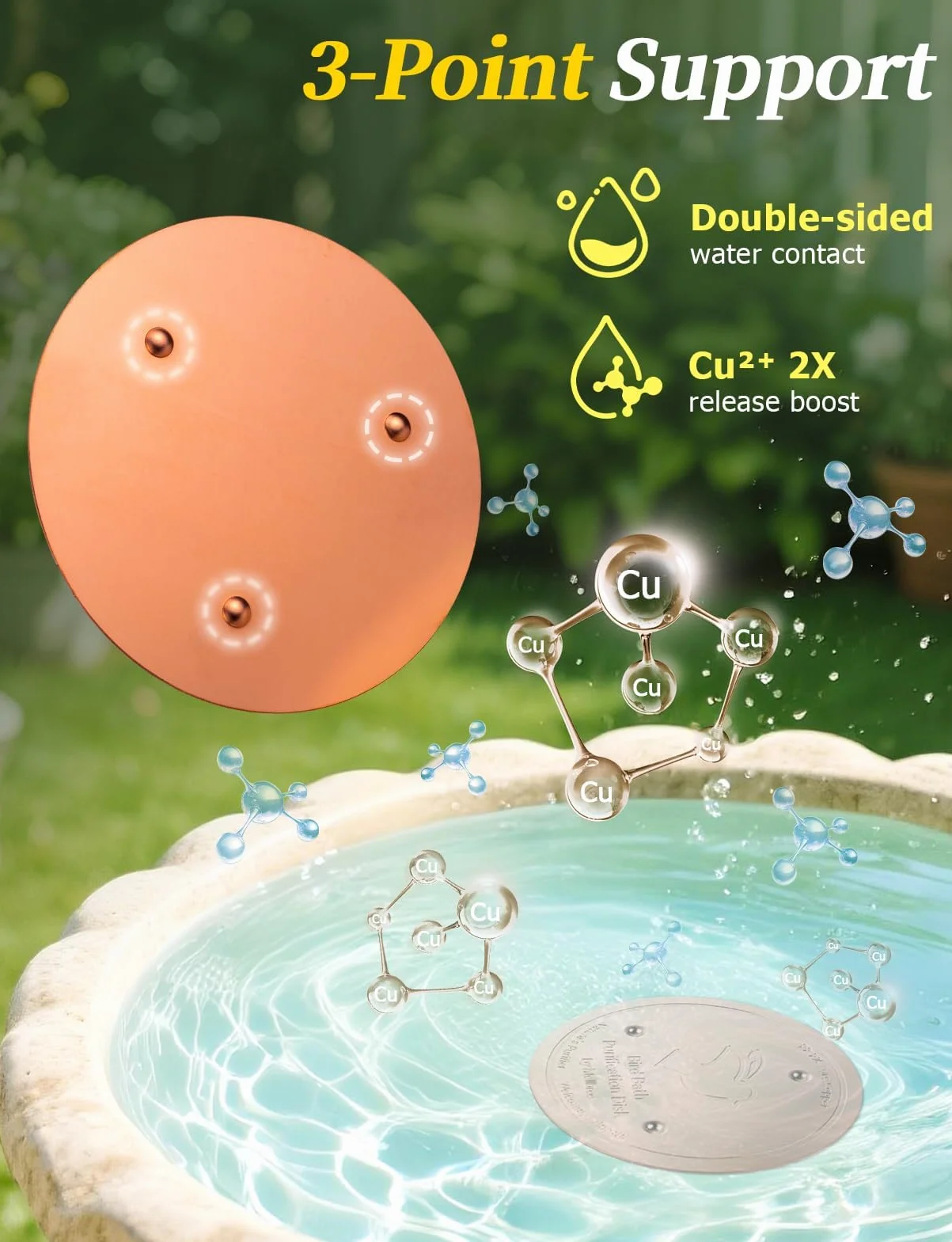 Mellbree Lot de 4 disques nettoyants pour bain d'oiseaux en cuivre pur 99,99 % 0,6 mm autonettoyants prévention des algues