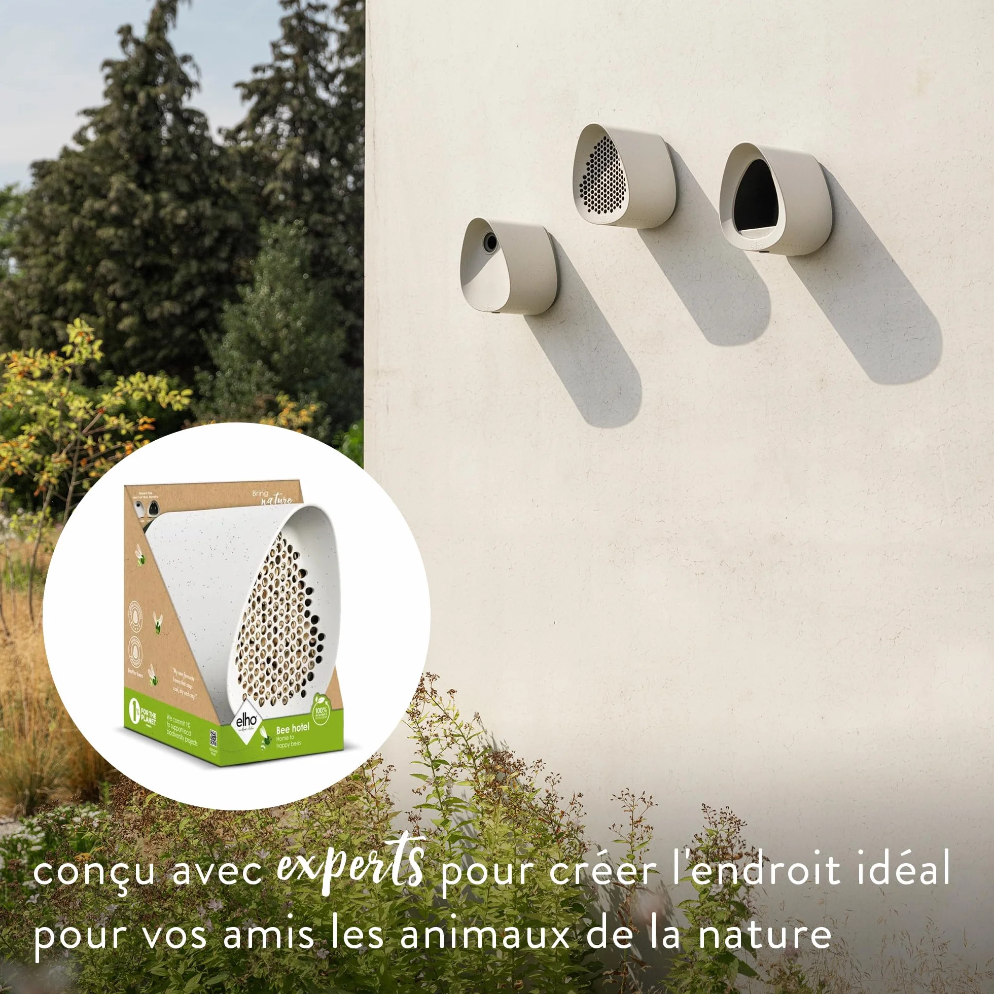 Elho Essential Bee Hotel 18cm - Hôtel pour Abeilles - Plastique Recyclé - Gris