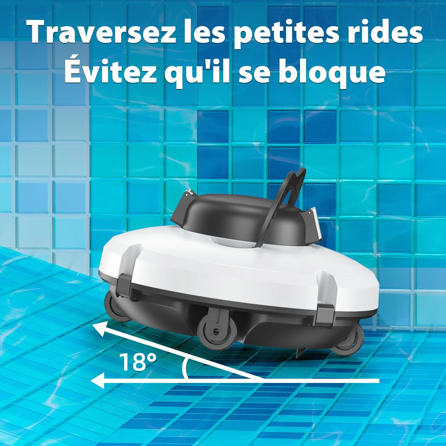 Redkey S100 Robot Piscine Sans Fil, 200Min Nettoyage Puissant 18° Pente, Aspirateur Piscine Hors Sol 120㎡