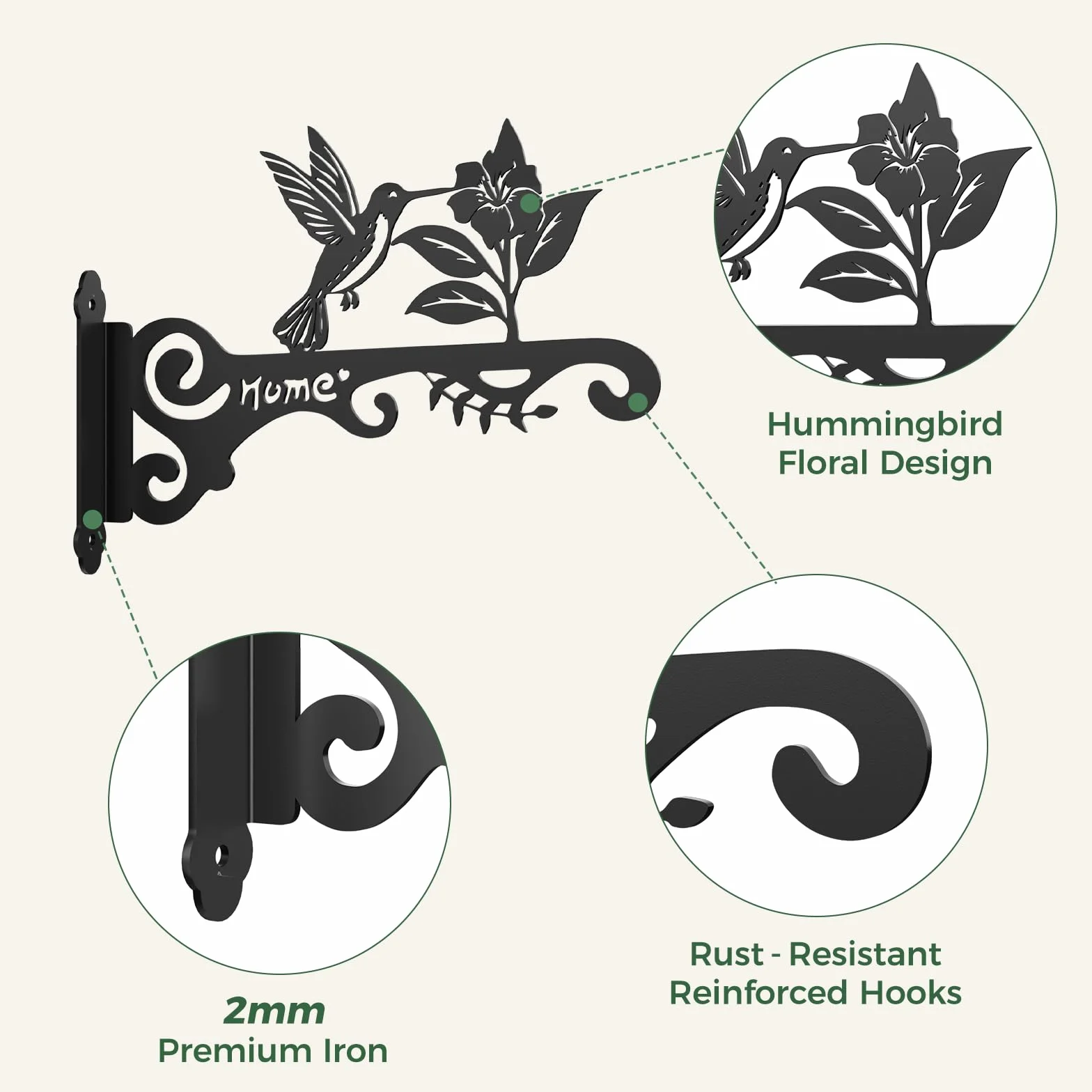 Bamworld Support jardiniere balcon 2 Pièces en Métal Décoratif, Suspension plante exterieur avec Motif Colibri