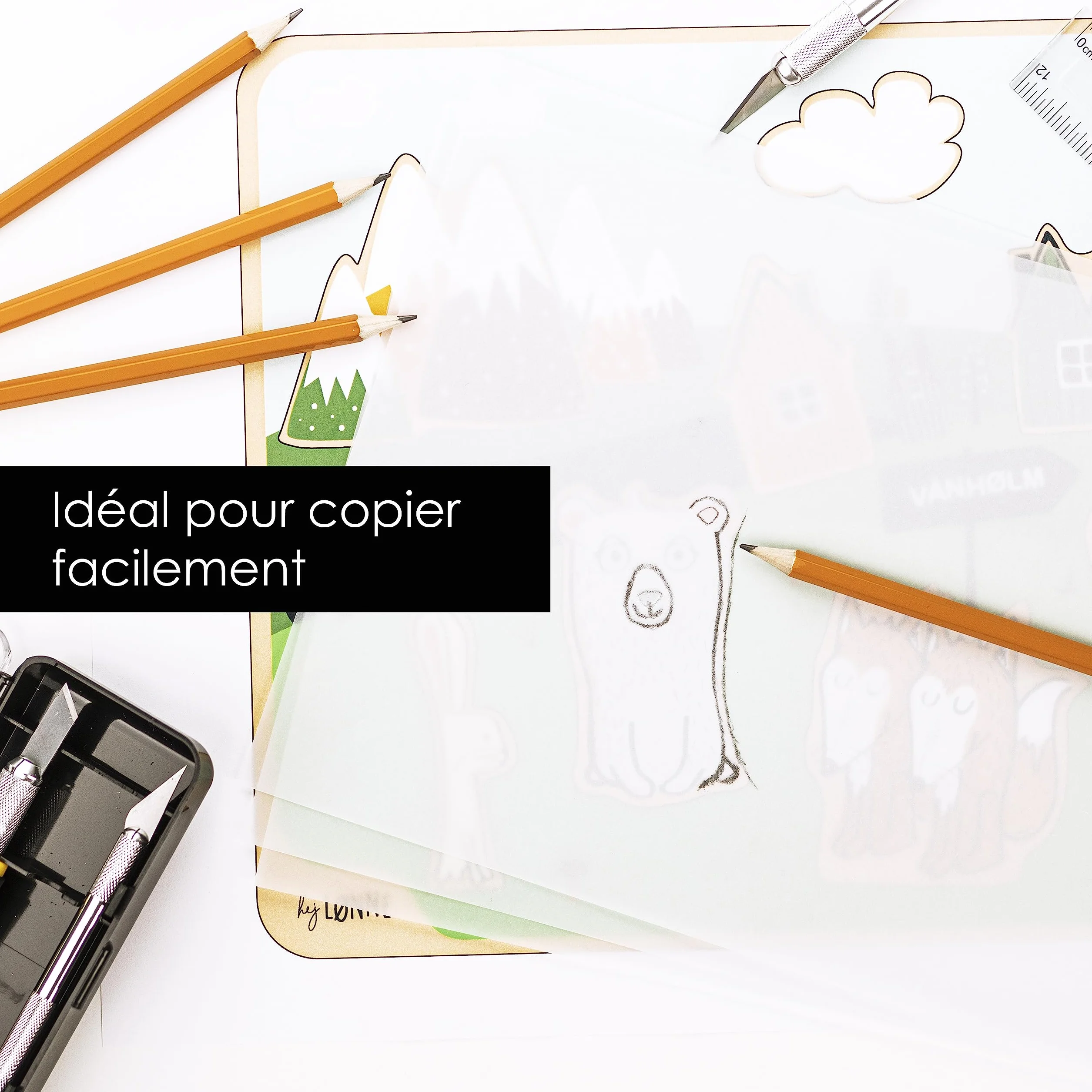 Papier calque DIN A4 90g/m² blanc - OfficeTree 100 feuilles pour dessin création impression recto-verso
