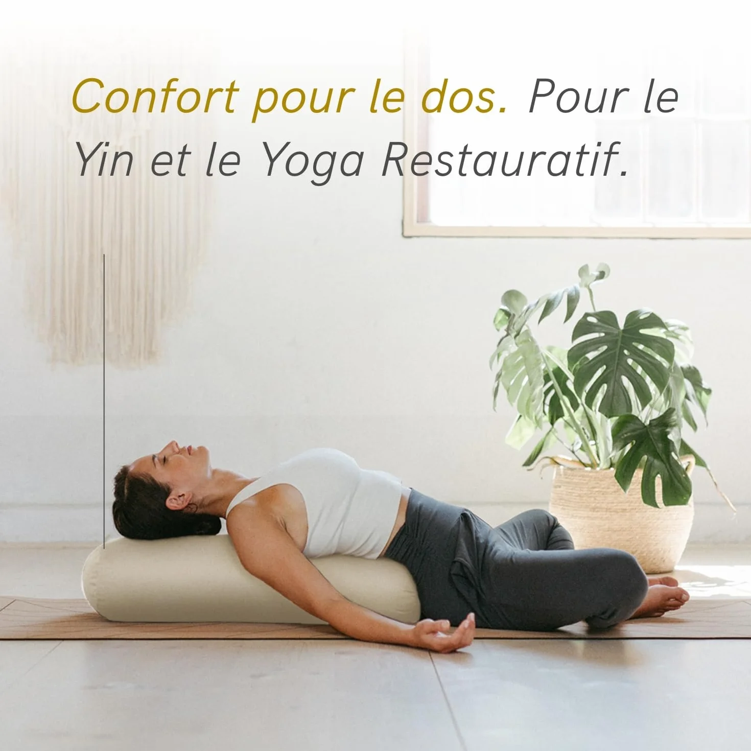 LOTUSCRAFTS Bolster de yoga pour Yin Yoga, rouleau, housse lavable en coton bio, coussin avec rembourrage en kapok, rouleau pilates, coussin de medidation