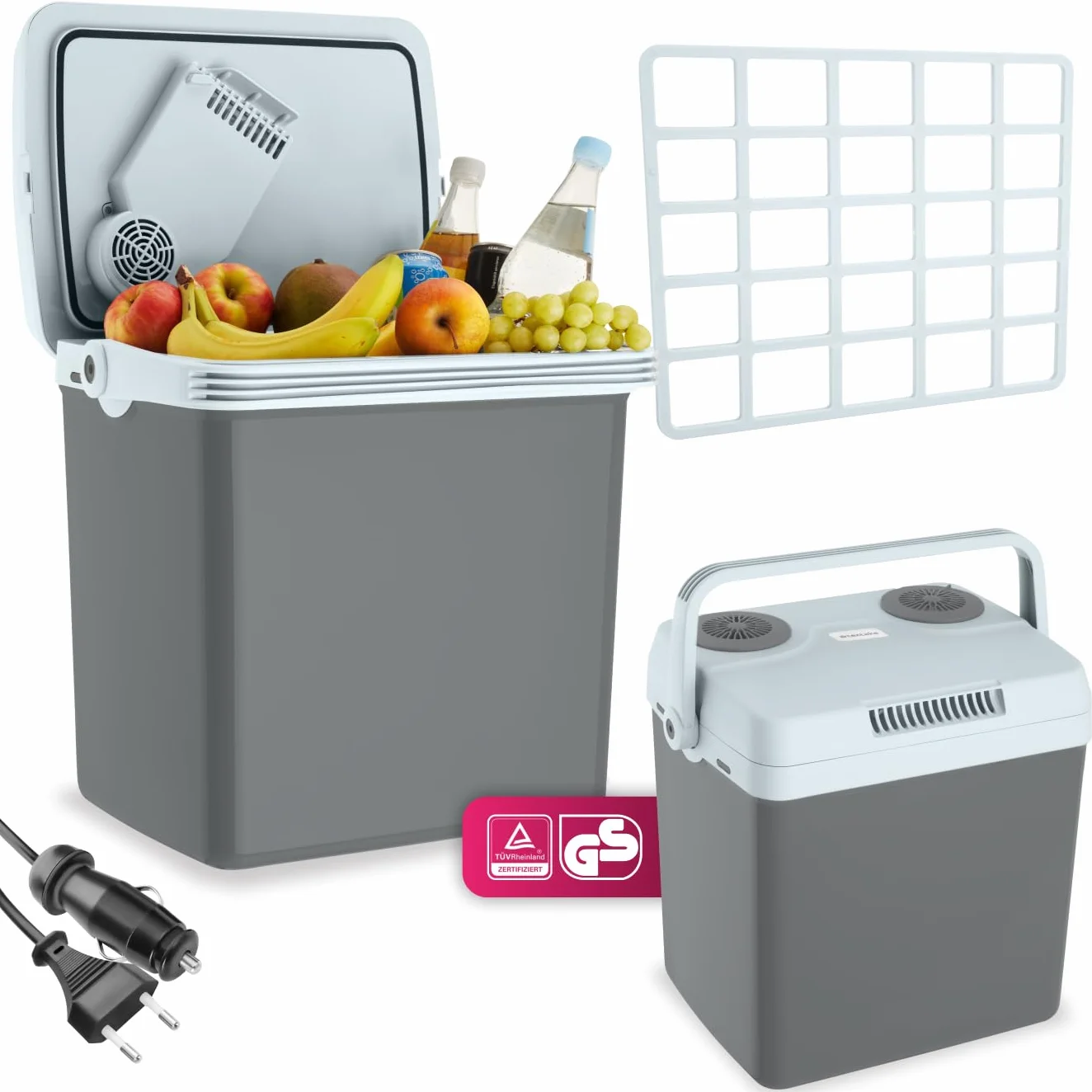 tectake® Glacière électrique 2en1 réfrigérante et chauffante 32 ou 40 L, Poignées de Transport, Mode ECO, Connexion Secteur 220V, Allume Cigare 12V, Glaciere Electrique Camping Pique Nique Plage