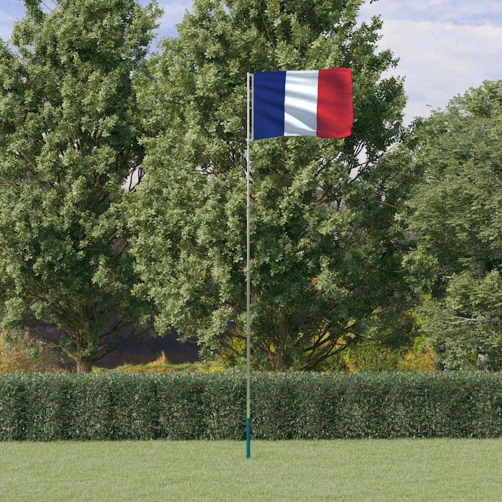 vidaXL Drapeau de la France et mât 5,55 m Aluminium, Drapeau de la France, Drapeau, mât de Drapeau télescopique, Drapeau National, mât de Drapeau