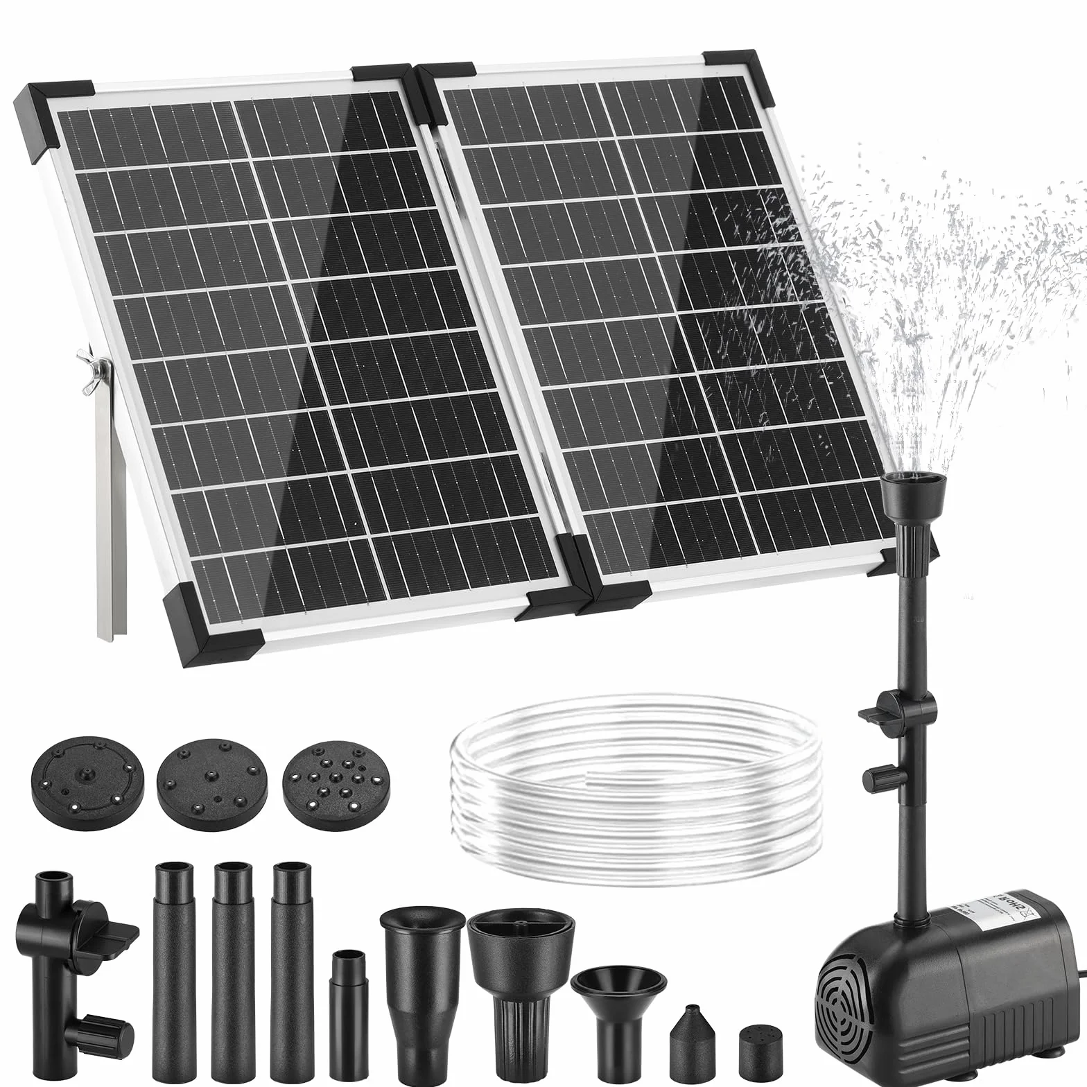 Pompe Solaire Bassin Extérieur 25W 260L/H Max 200cm Panneau Verre Moteur Sans Balais Clevich