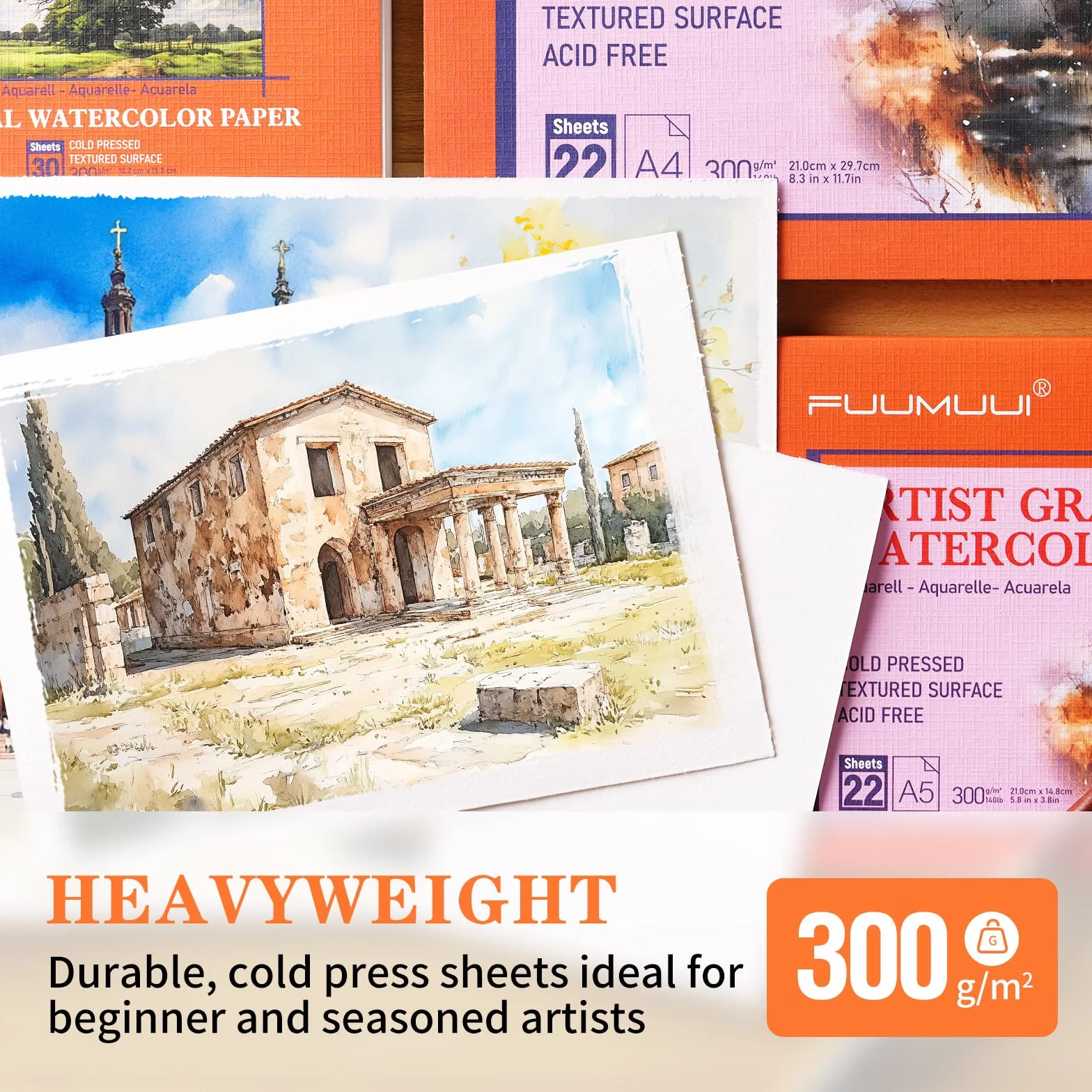 Papier Aquarelle Coton A4 300g - Bloc 22 Feuilles 100% Coton Sans Acide 21x29,7 cm