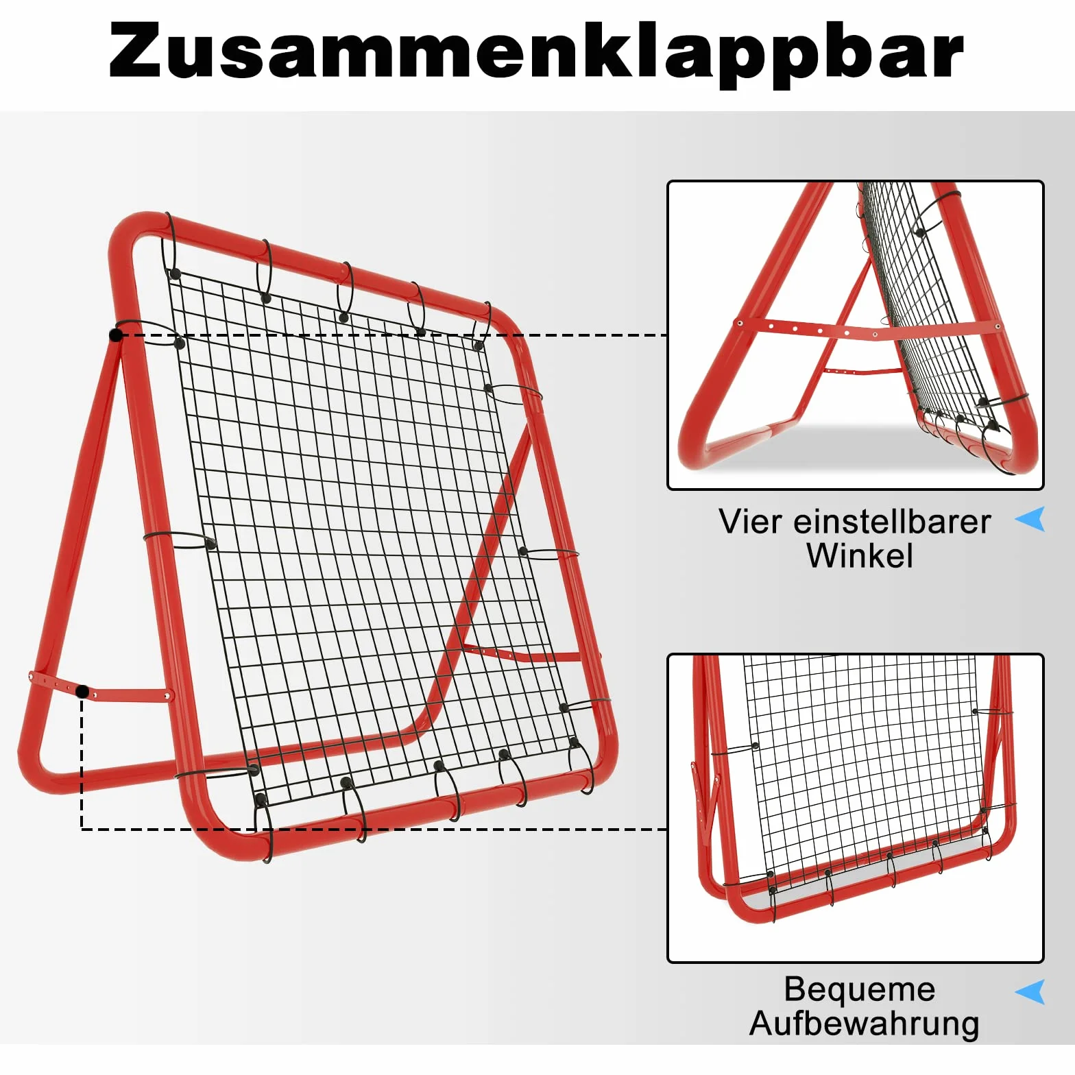 Filet de rebond pour football, baseball, tennis, entraînement, réglable, 5 niveaux, pliable, panneau de rebond, pour enfants, 100 x 100 x 65 cm