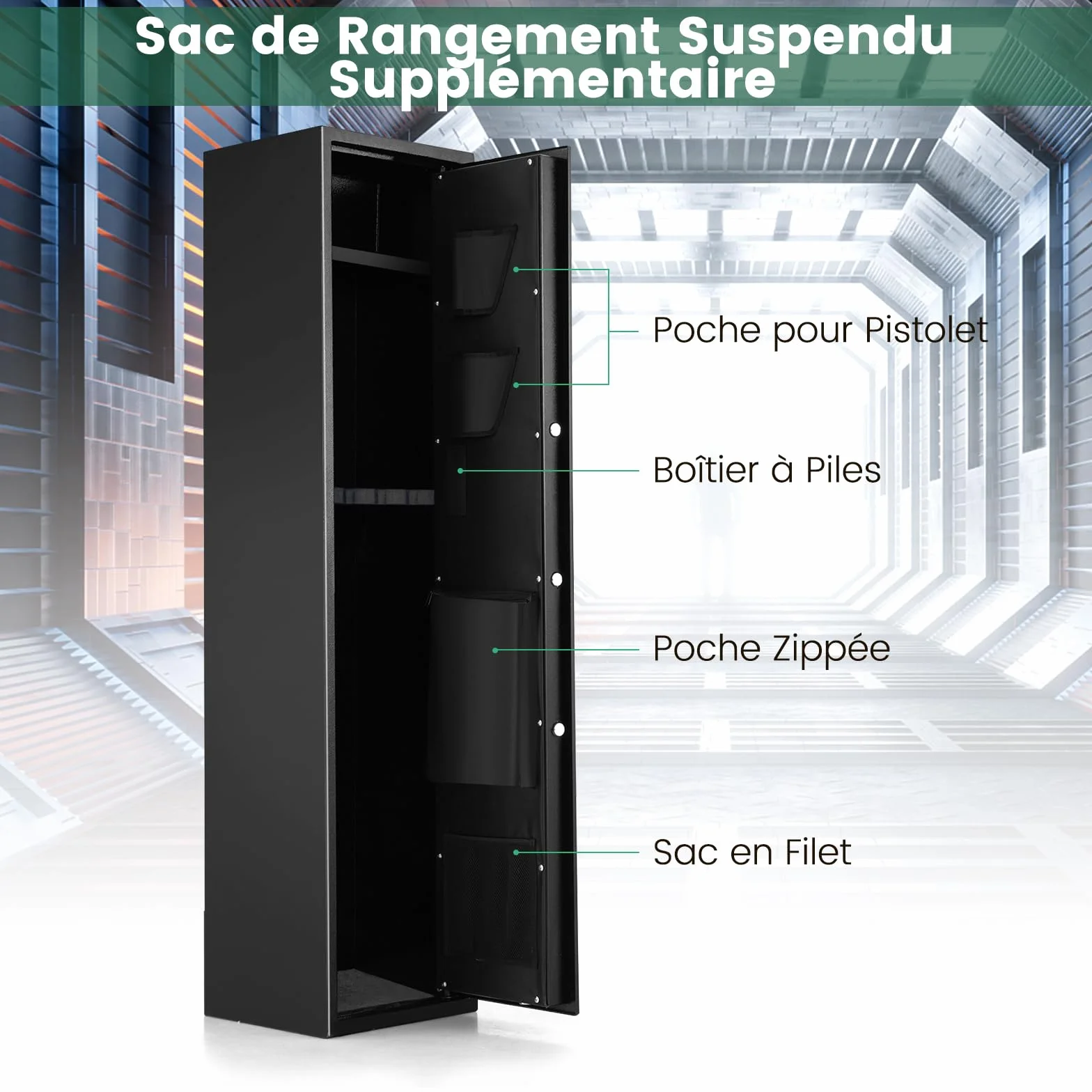 COSTWAY Armoire à 5 Fusils avec Clavier Numérique, Coffre-fort Biométrique avec Pochettes à Pistolet, Boîte Verrouillable Mode Silencieux, pour Fusils et Carabines à la Maison