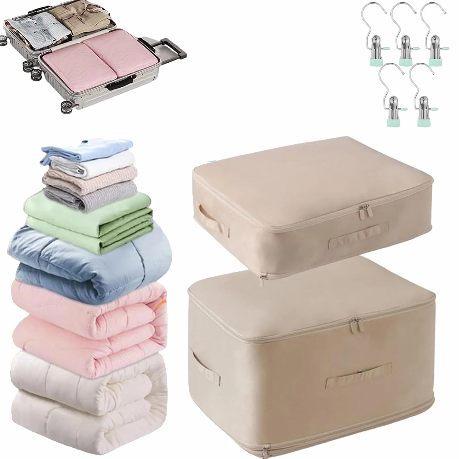 Sac de Compression Ultime Space Master, Casa Corner Sac De Compression, Sac-De Compression Ultime - Spacemaster, Grand Sac de Rangement Mobiles pour Couvertures (Beige, S+XL)