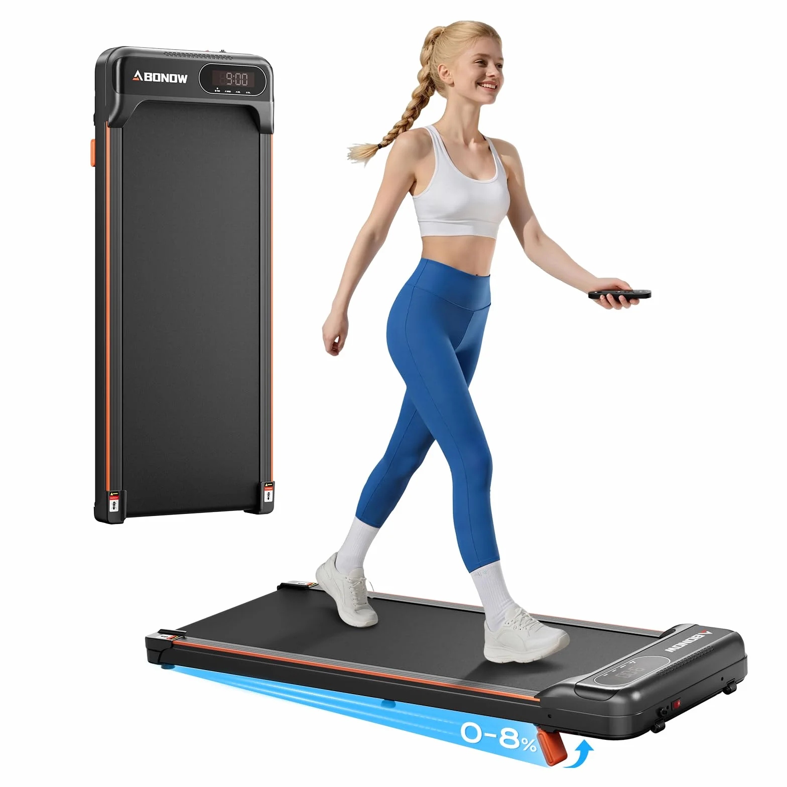 Tapis de Marche avec Inclinaison, 1-6 km/h, 8%, Tapis Roulant Portable à Placer sous Un Bureau, Appareil de Fitness pour la Maison ou Le Bureau, Machine de Marche silencieuse