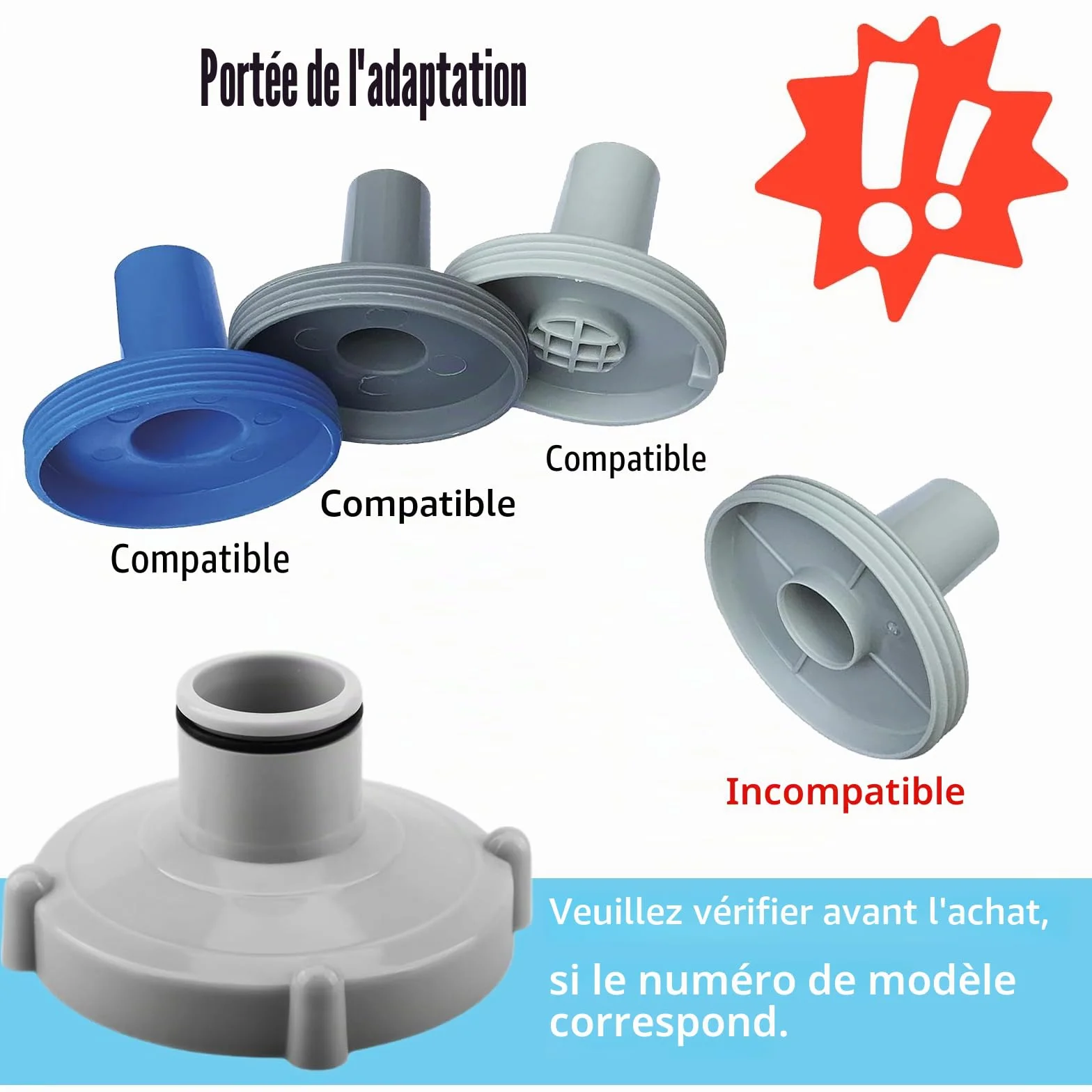 Lot de 2 adaptateurs pour tuyau d'aspiration de piscine 80 mm à 32 mm