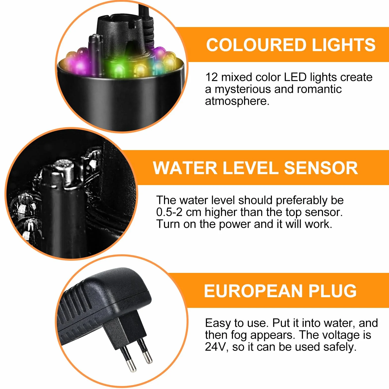 Nébuliseur à ultrasons 12 LED avec protection anti-éclaboussures pour fontaine étang