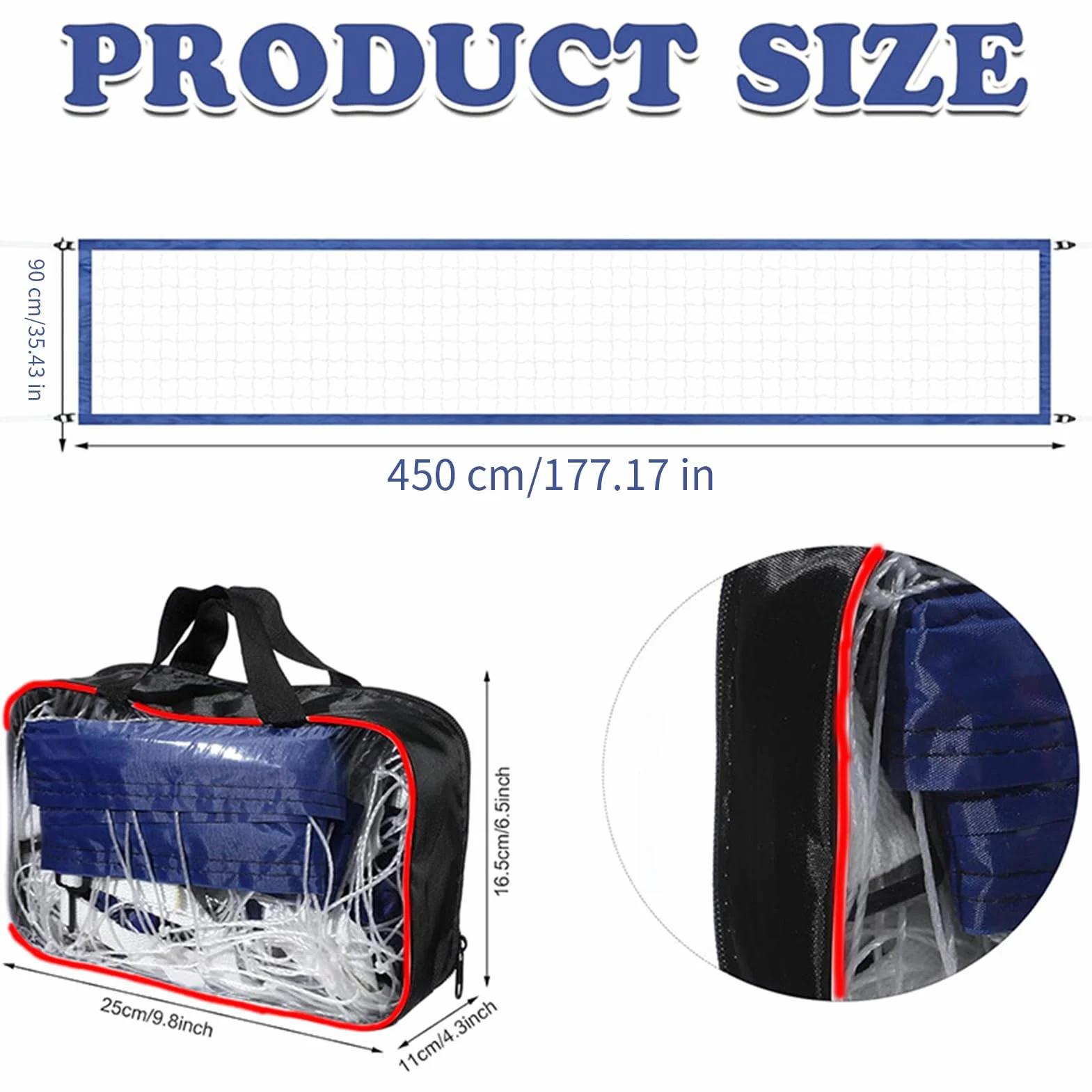 Filet de Volley-Ball pour Piscine 4,5 x 0,9 m Portable Résistant Jardin