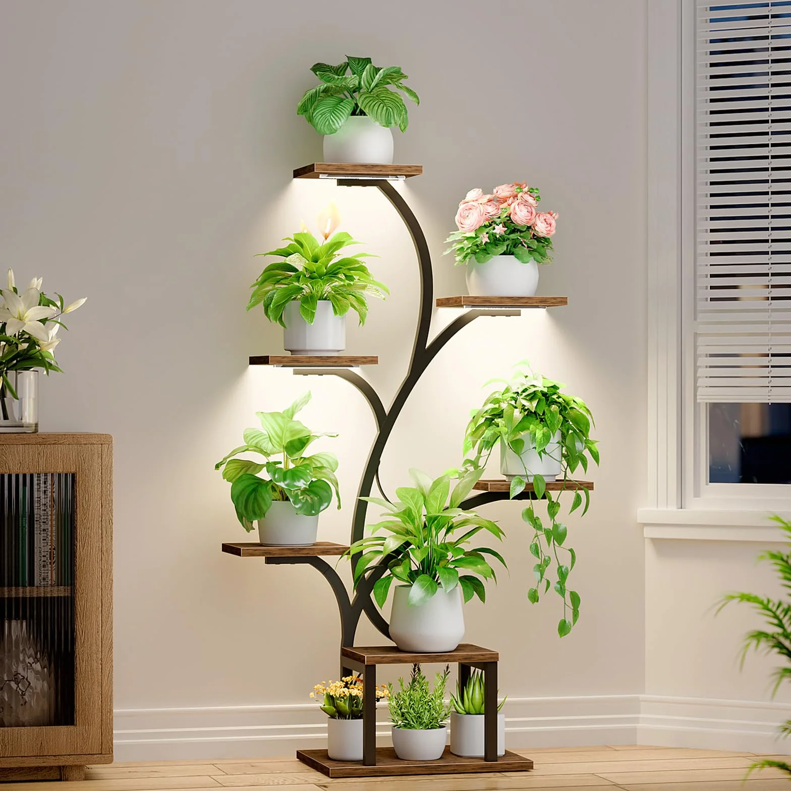 BACEKOLL Support pour plantes d'intérieur avec lampes de croissance, étagère à 7 niveaux, en métal en forme d'arbre