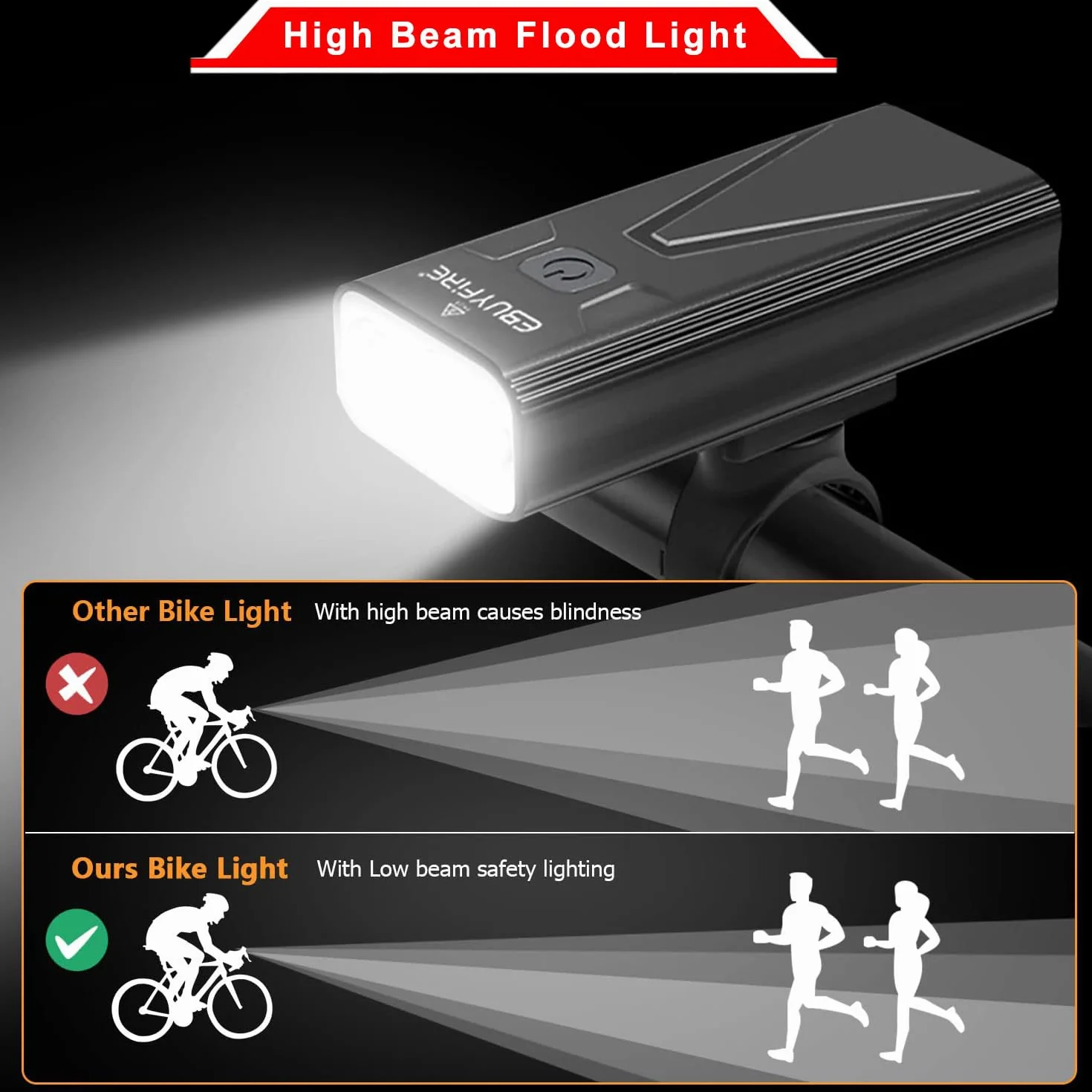 EBUYFIRE Ensemble Lumière Vélo Rechargeable USB, Phare de Vélo Super Lumineux avec Feu Arrière, 5200mAh Feux Avant de Vélo à Affichage numérique LED étanche IPX5 pour Tous Les vélos