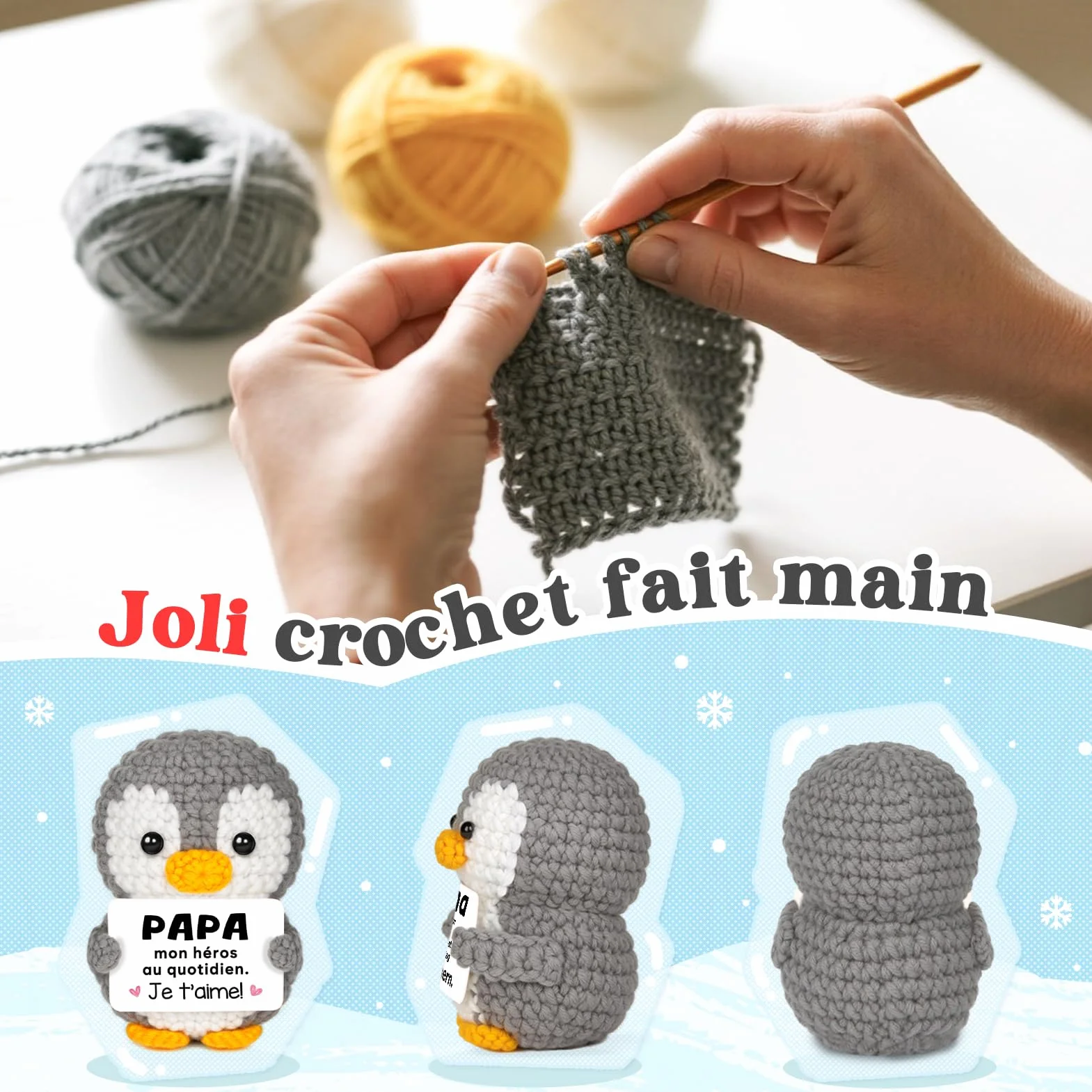 Gleevara Cadeau Fête des Pères - Pingouin Mignon Crocheté à la Main, Cadeau Anniversaire Homme