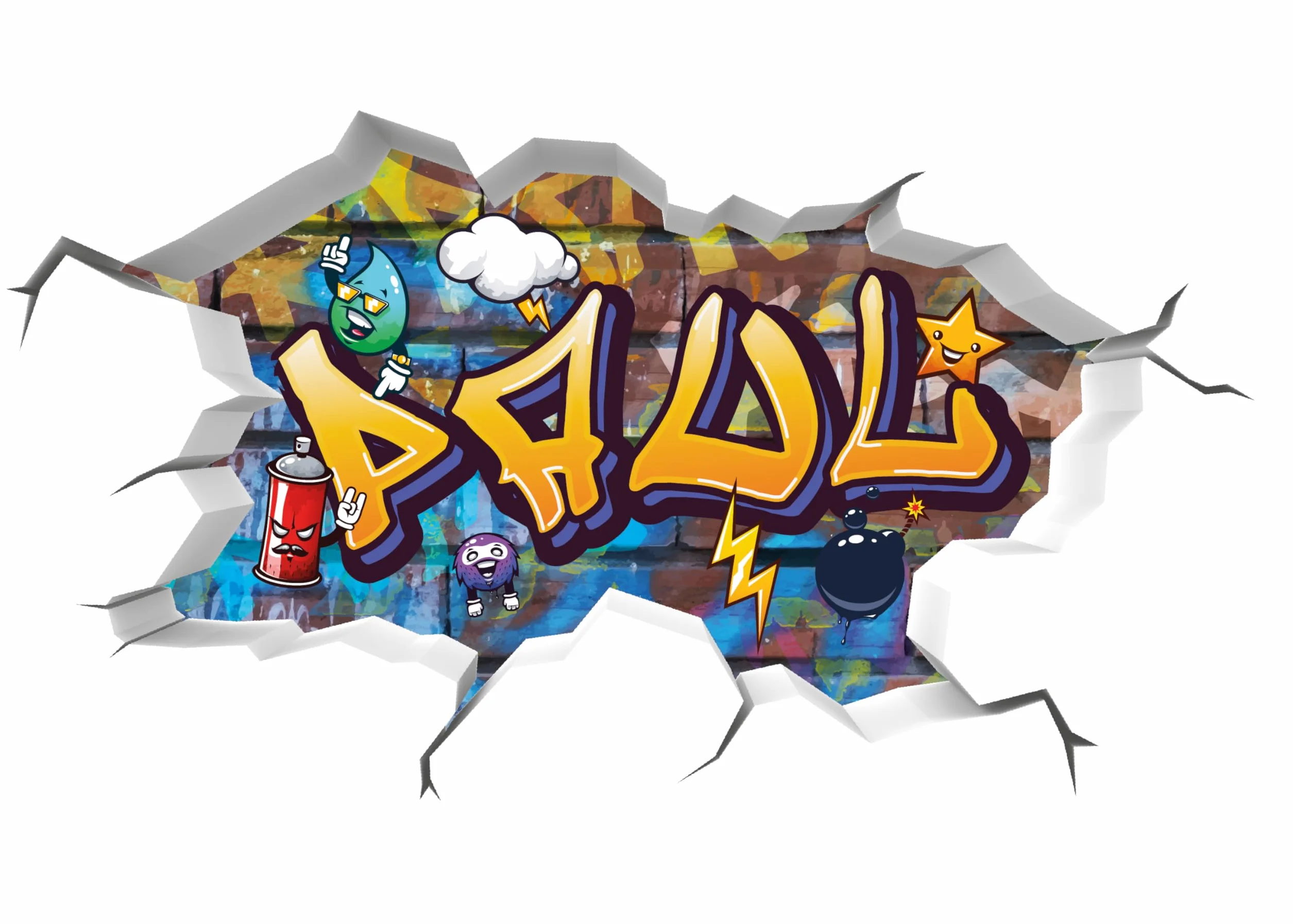 Sticker mural personnalisé 3D graffiti tjapalo v166 100x58cm chambre garçon enfant