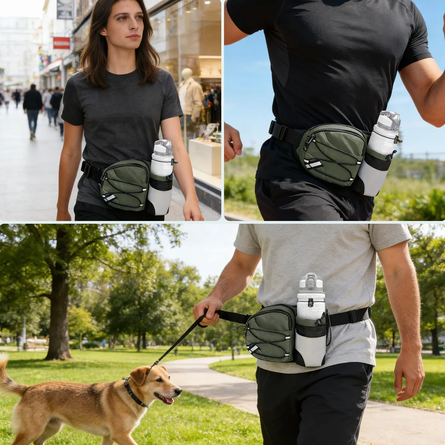 Sac Banane de Randonnée avec Porte Bouteille, Sac Ceinture Banane Femme et Homme, Sacoche Banane de Sport Ceinture pour Voyage Cyclisme Course Chien(avec 1L Gourde)