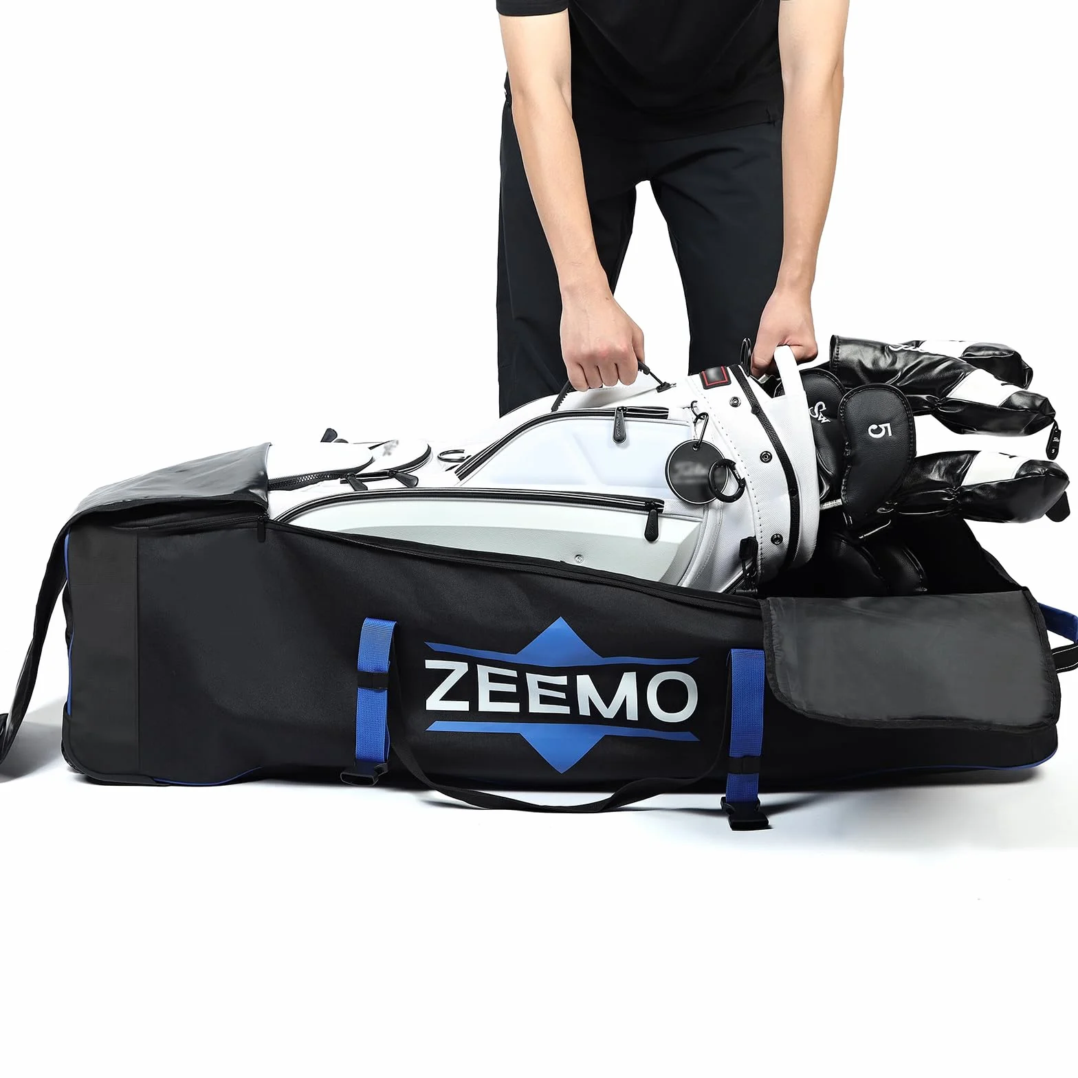 ZEEMO Golf Travel Bag, Full-Open Protective&Wheeled Airline-Approved Case for Clubs, Cart&StandBag, Soft-Sided Waterproof Cover Made of Heavy Duty Oxford