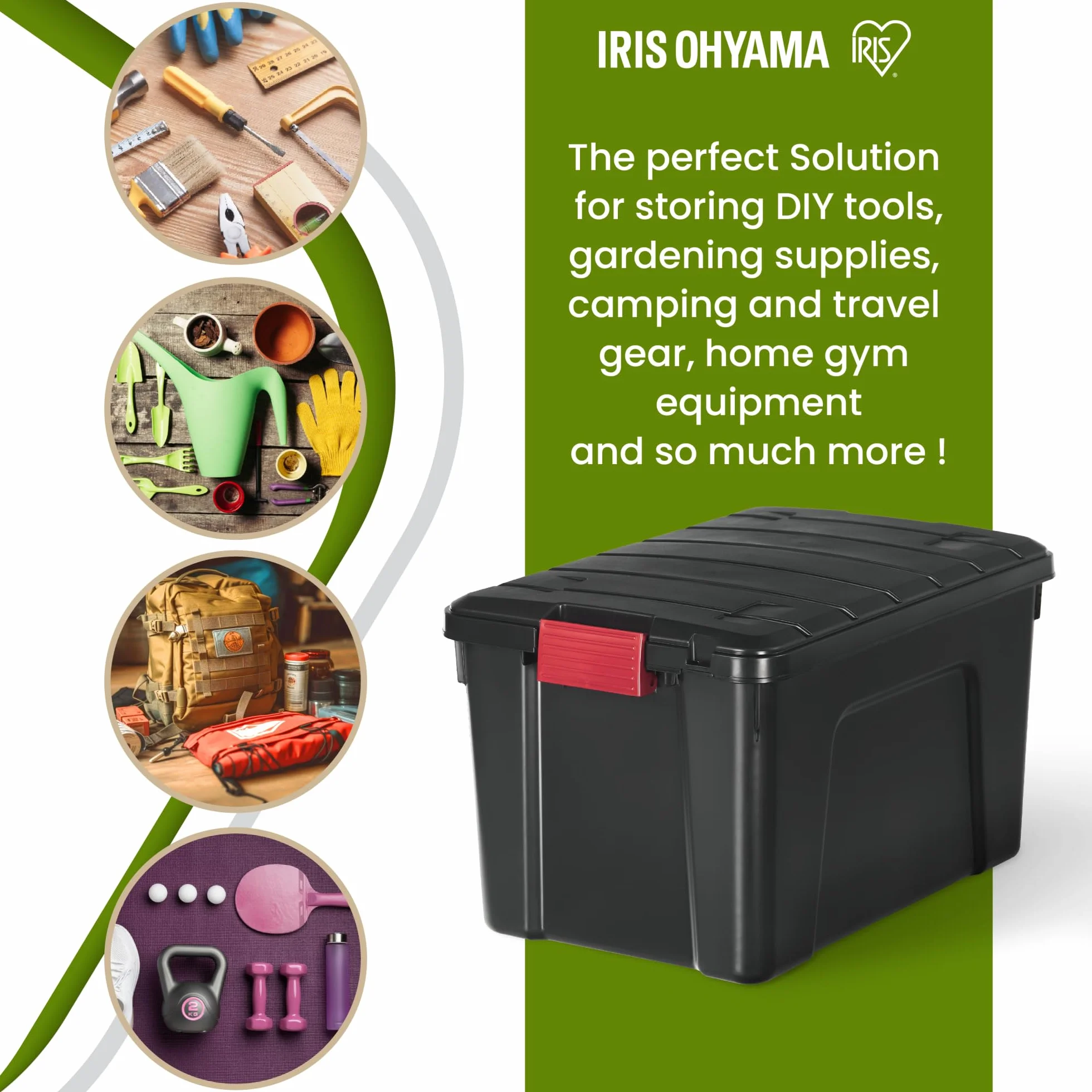 Iris Ohyama Malle Boîte de Rangement Plastique 60L Lot de 3 Empilable Roues Sans BPA SIA-60 Noir