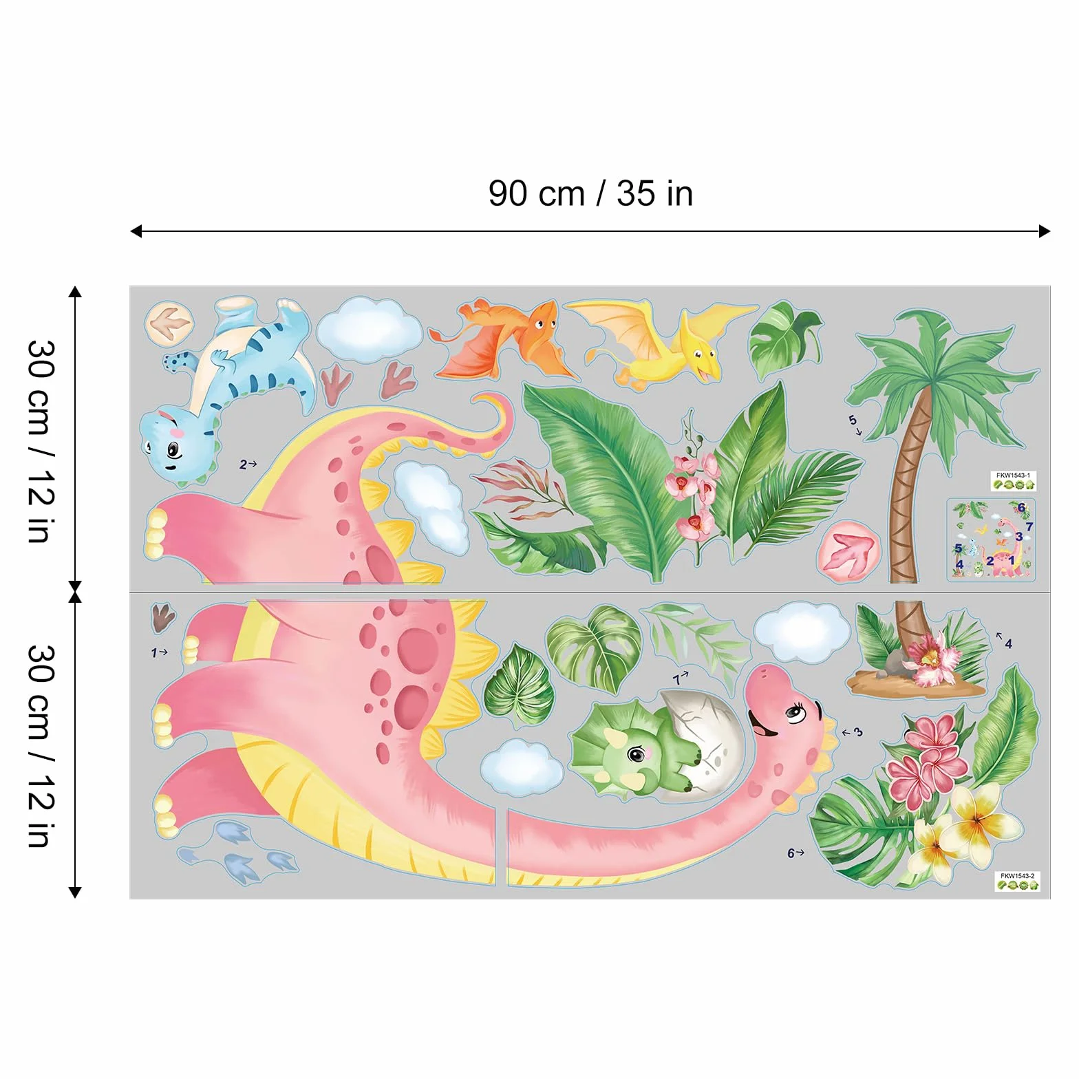 Autocollants Muraux Dinosaure Aquarelle Rose Dino Empreinte Nuages PVC Amovible Enfants Chambre