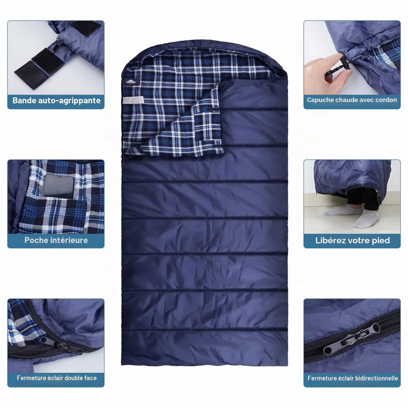 Sac de Couchage en Flanelle de Coton pour Adultes, 100% Coton, Camping, 3-4 Saisons