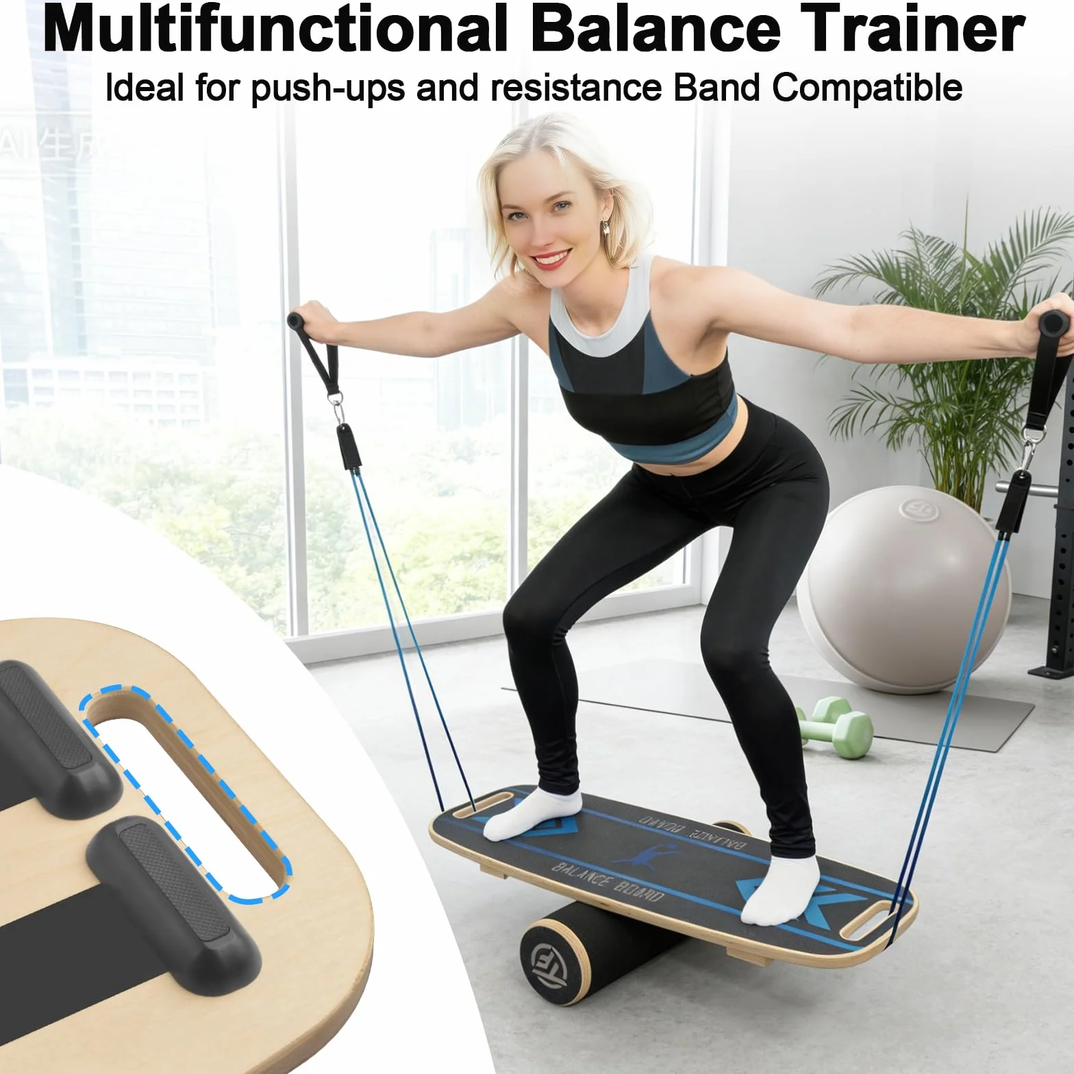 Diesisa Balance Board Planche d'Équilibre en Bois avec Roulette Antidérapante Entraîneur Surf Coordination