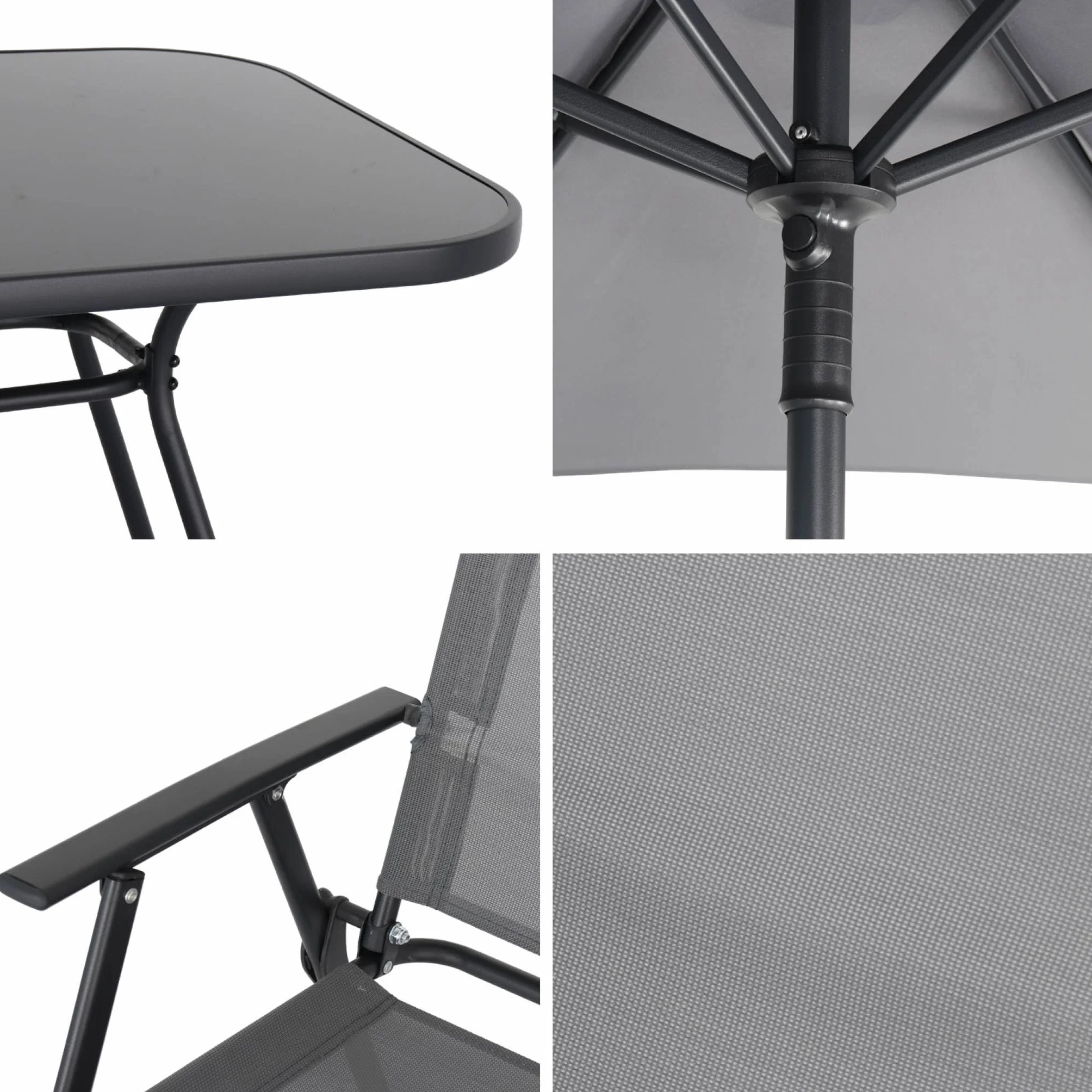 Alice's Garden Table de Jardin Acier Parasol 6 Assises Anthracite Anti Rouille