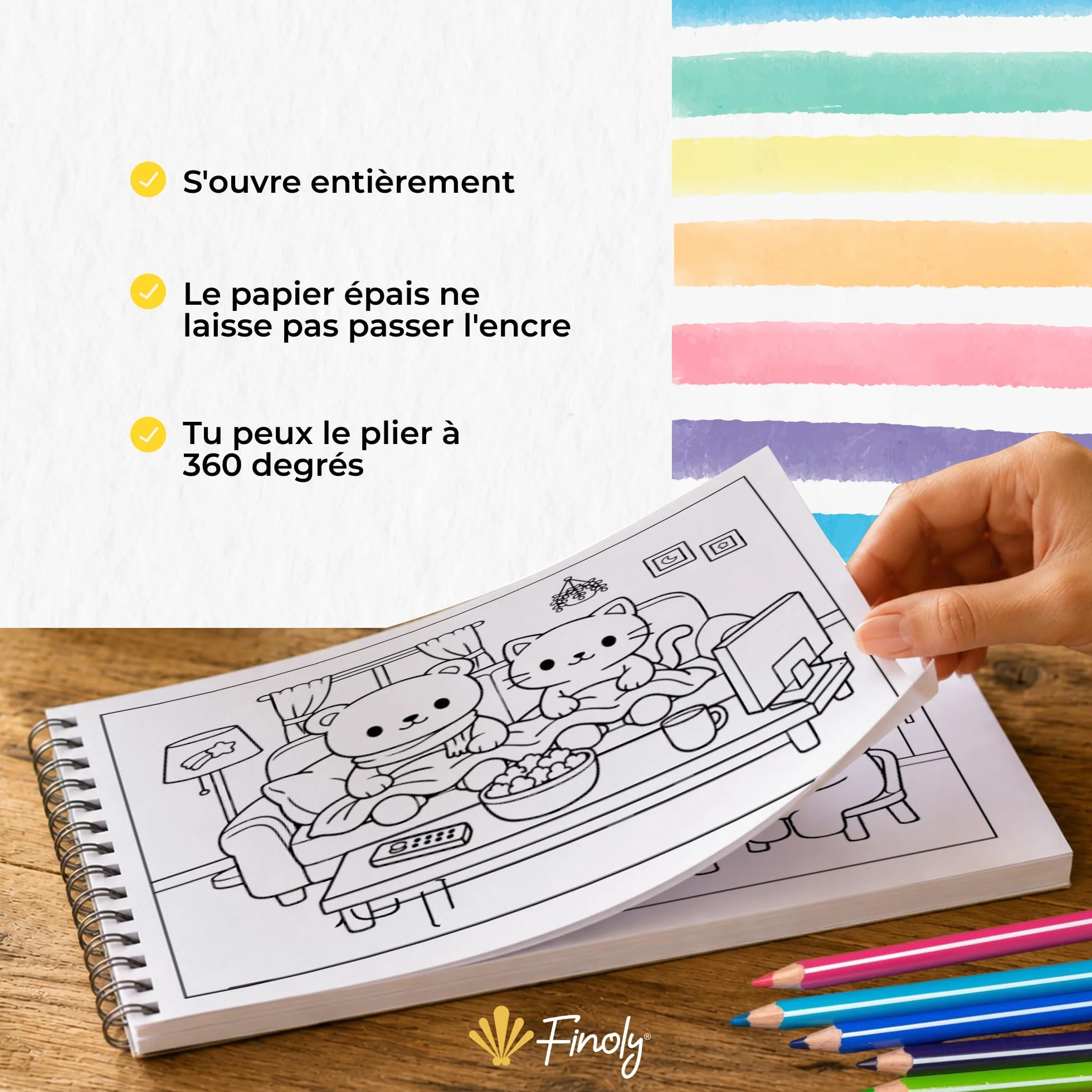 Finoly Livre de Coloriage Adulte A5 80 Dessins Cozy Anti-Stress