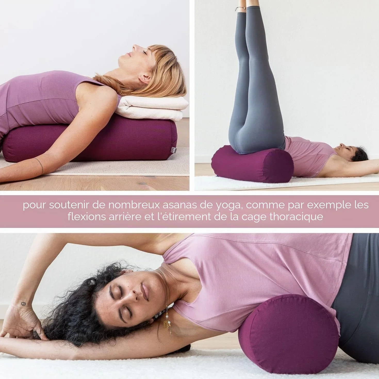 Bodhi Bolster de Yoga ECO | 100% Coton Biologique | Rouleau de Yoga Remplissage épeautre Biologique | Housse Lavable | Coussin de Yoga Rond | Dimensions 65 x 22 cm