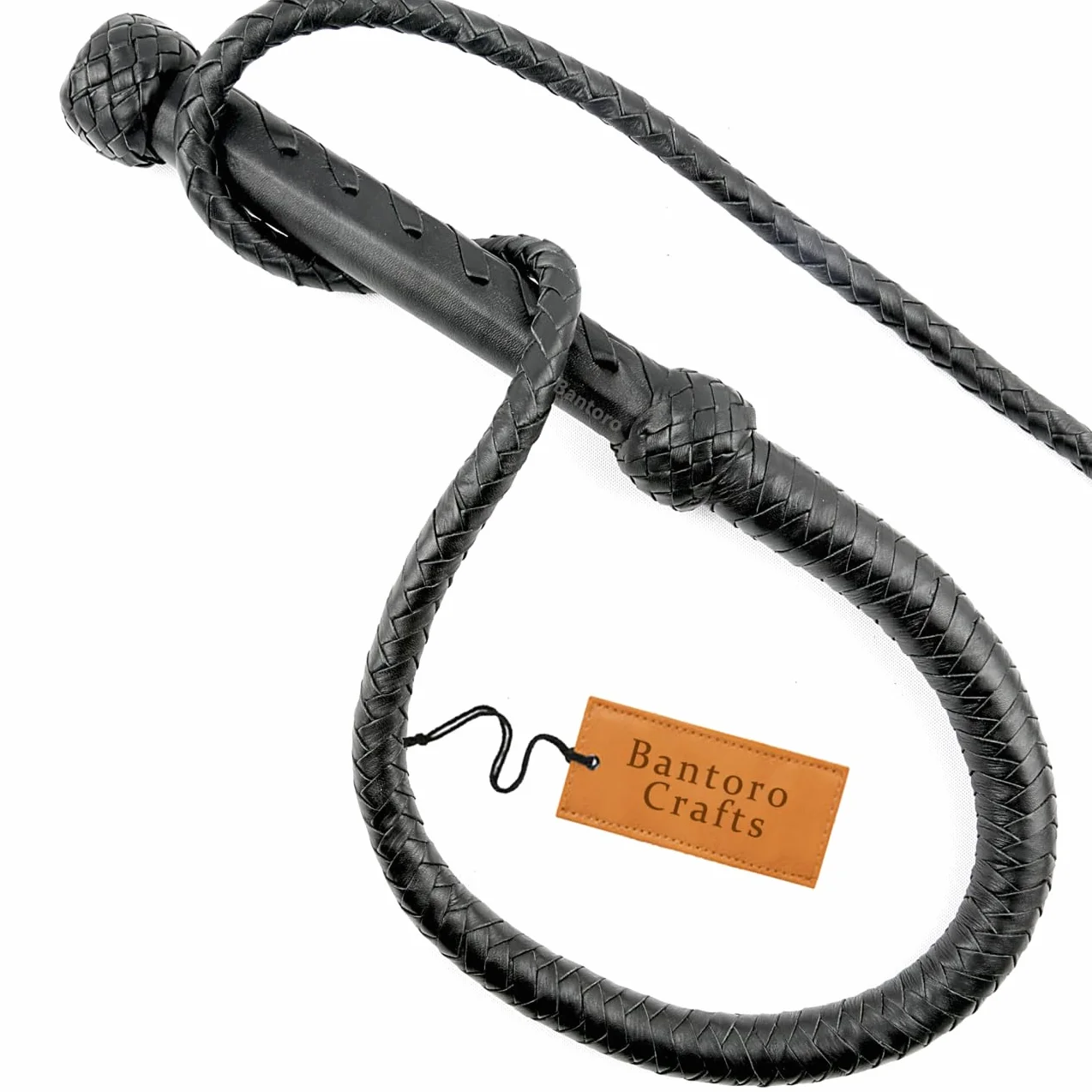 Noir Fouet en Cuir véritable Cravache 6 Pieds (1,8 mètre) de Longueur 12 Tresses Brins Cuir tressé Fouet craquant Fort Equitation