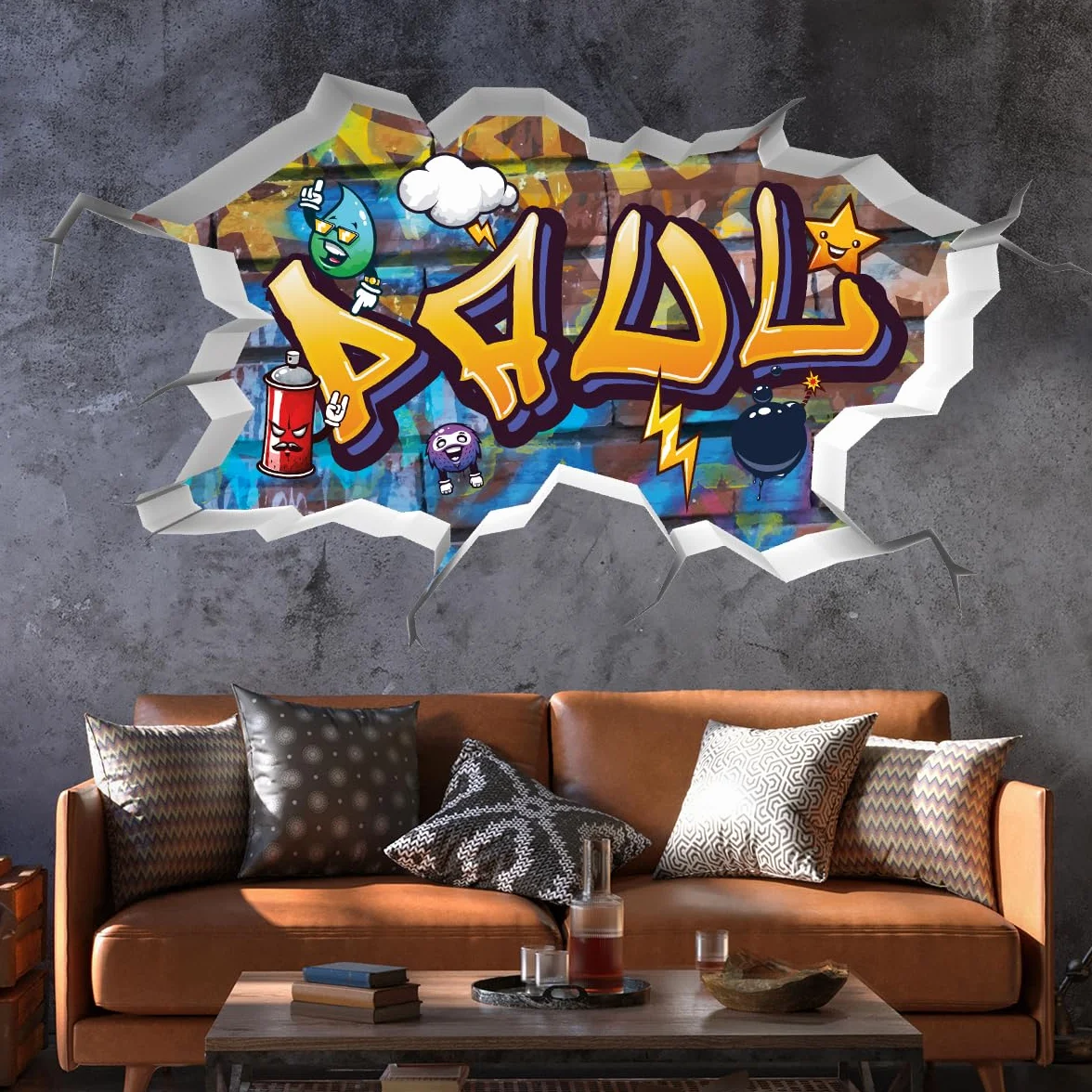 Sticker mural personnalisé 3D graffiti tjapalo v166 100x58cm chambre garçon enfant