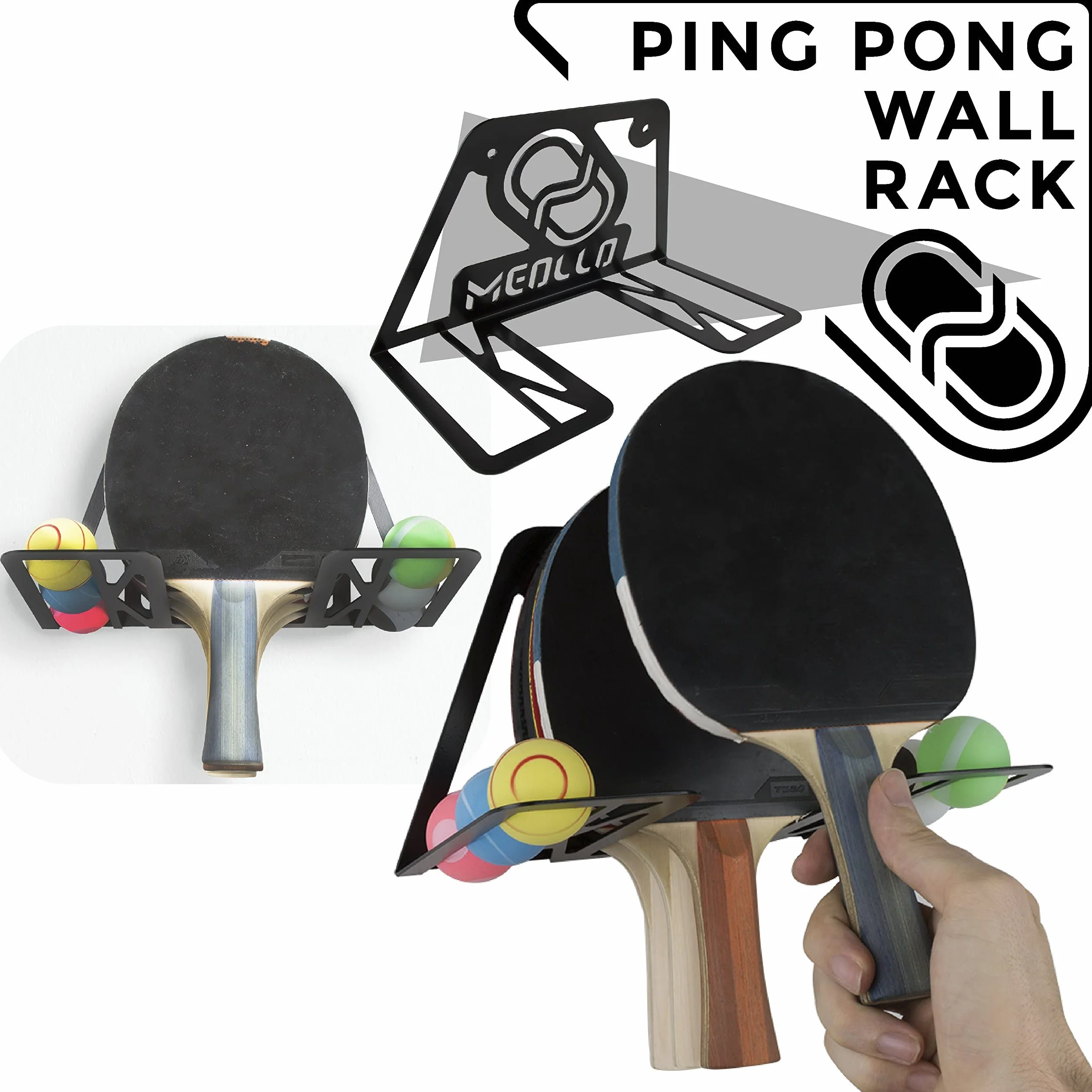 Support Mural Rangement Raquette Tennis de Table Acier