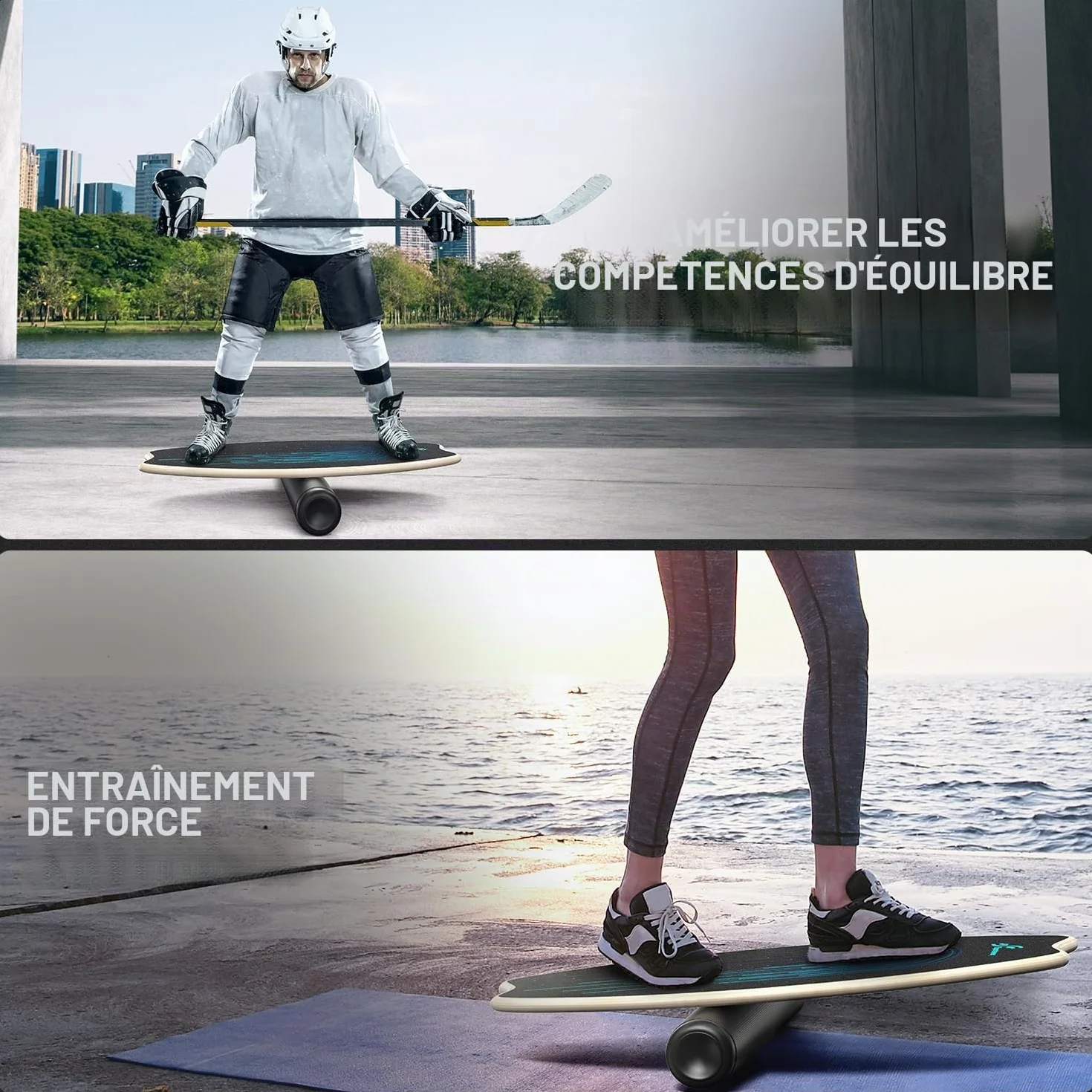 Sportneer Planche d'équilibre 7 modes avec arrêts réglables, rouleau et balle 7,1 cm