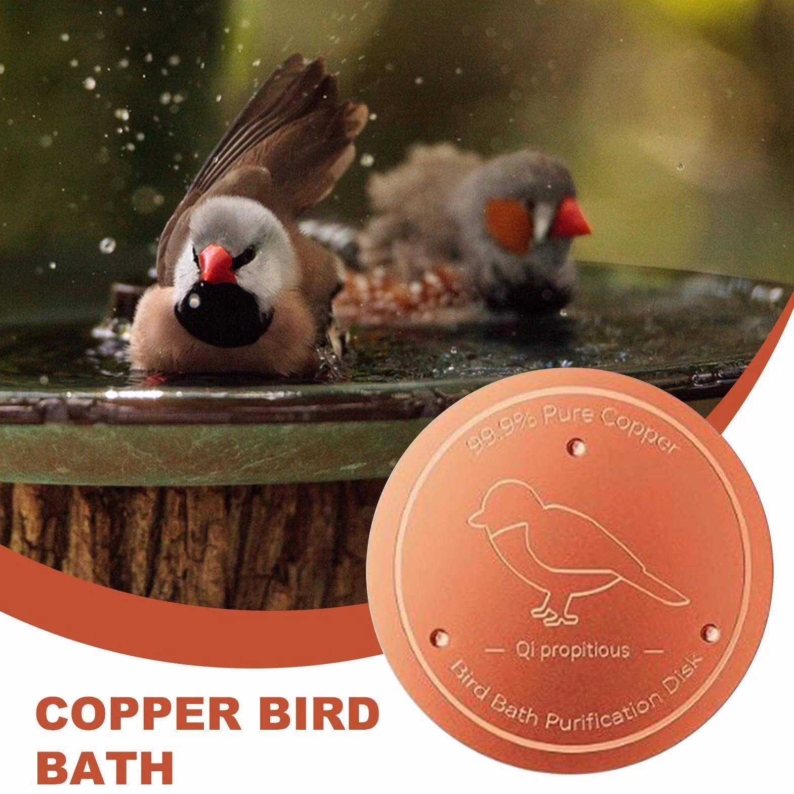 Copper Bird Bath, 3.94in Triple Point Support Design, All Season Water Purifier, Birdbath Bowl Accessory for Backyard Garden Patio