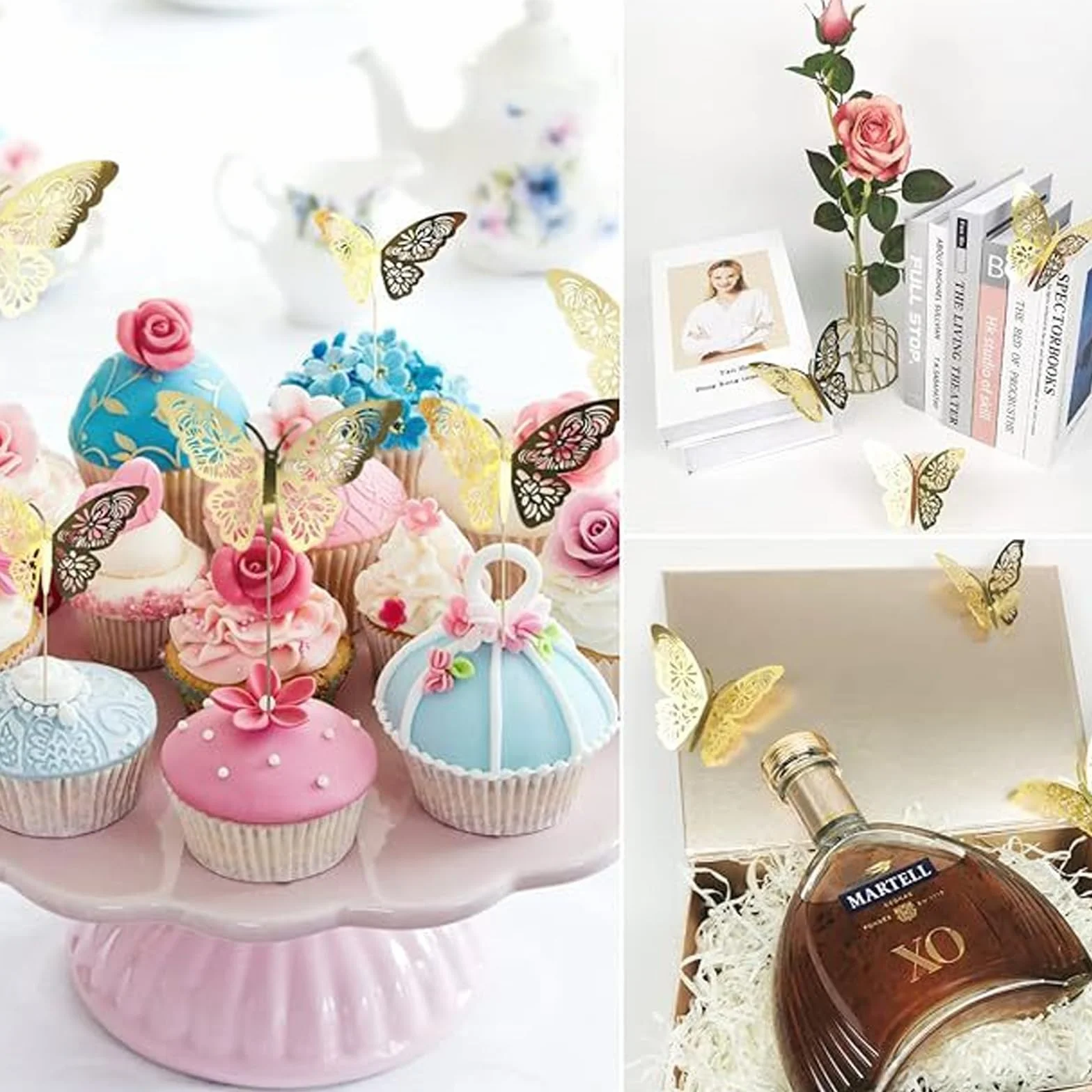 72 Pièces Ornements de Papillons 3D, Autocollants Peintures Murales Décoration Murale Chambre Fille Fête Mariage