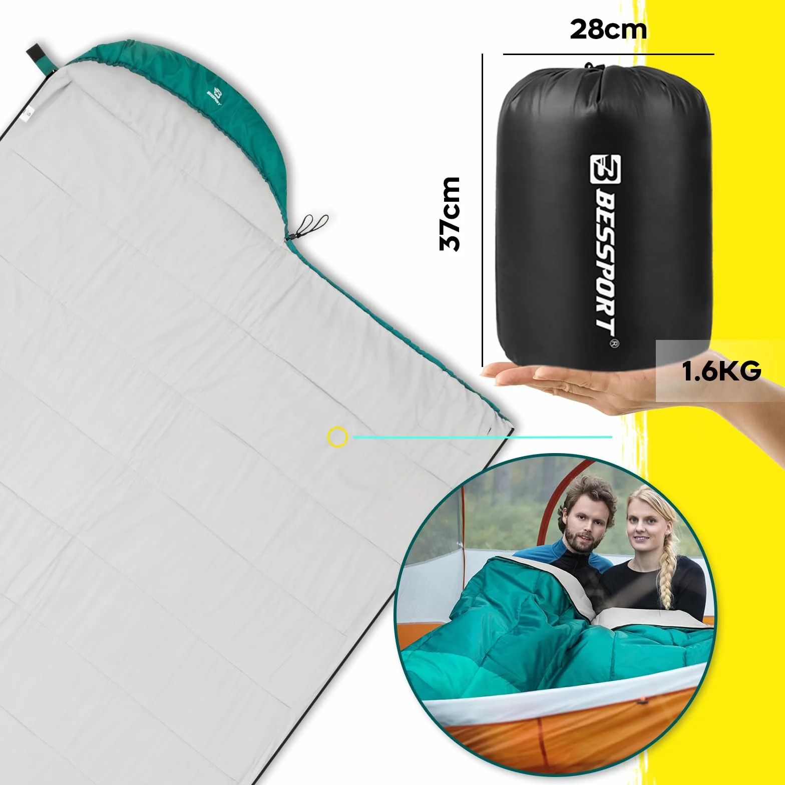 Bessport Sac de Couchage Compact 3-4 Saisons Sac de Couchage Adulte Léger et Chaud Idéal Convient pour Hiver randonnée, Camping, randonnée et Voyages