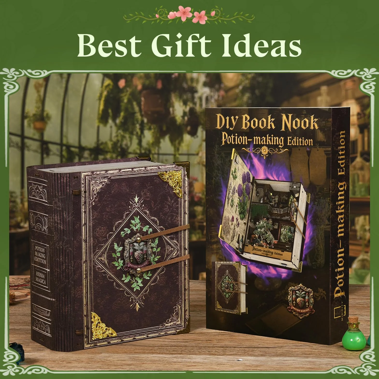 MiniCity Kit Book Nook Puzzle miniature en bois avec lumières LED 3D Maison de poupée Serre-livres Cadeaux créatifs édition Potion-Making