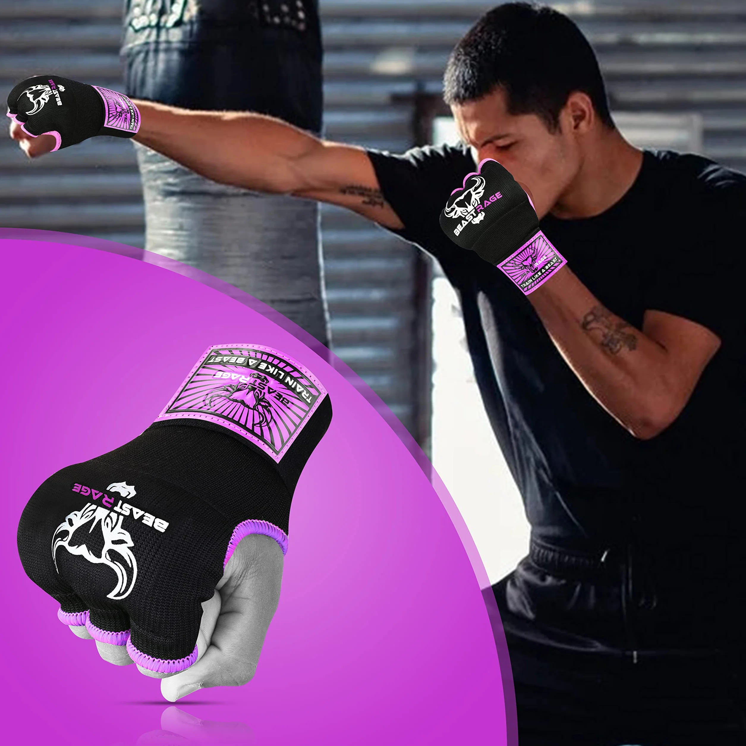 Beast Rage Gants de Boxe en Gel MMA de 75 cm de Long, rembourrés, élastiques, pour Sac de Frappe, entraînement Muay Thai, Bandages UFC pour Hommes, Femmes, Enfants